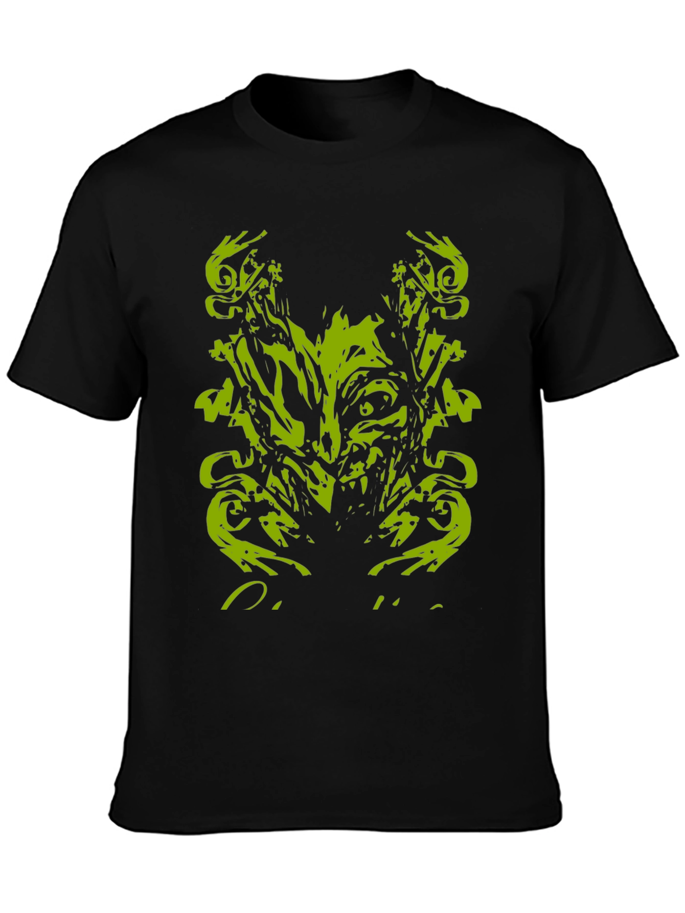 Mens Black T-Shirt with Abstract Green Monster Graphic