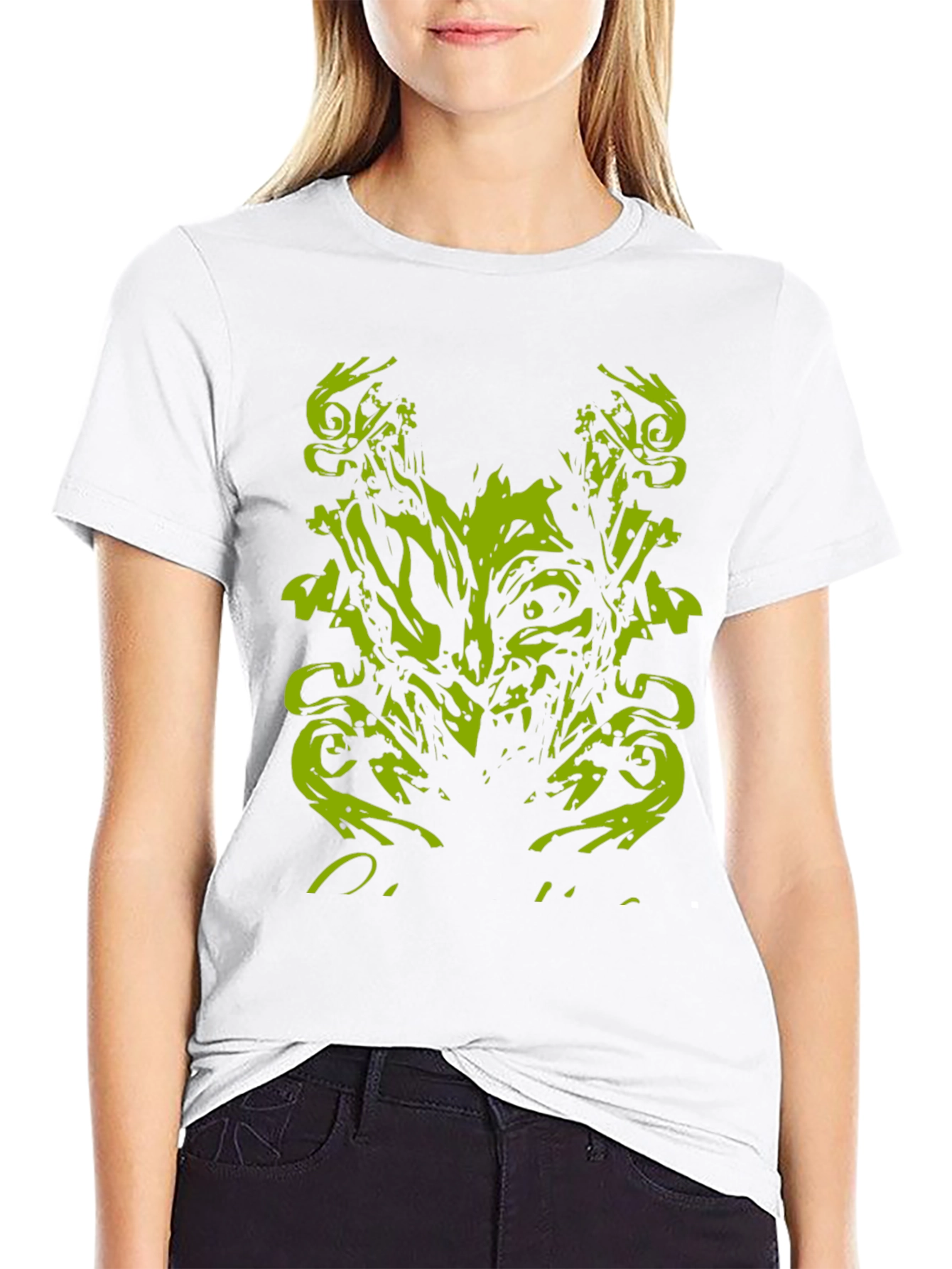 Mens Black T-Shirt with Abstract Green Monster Graphic