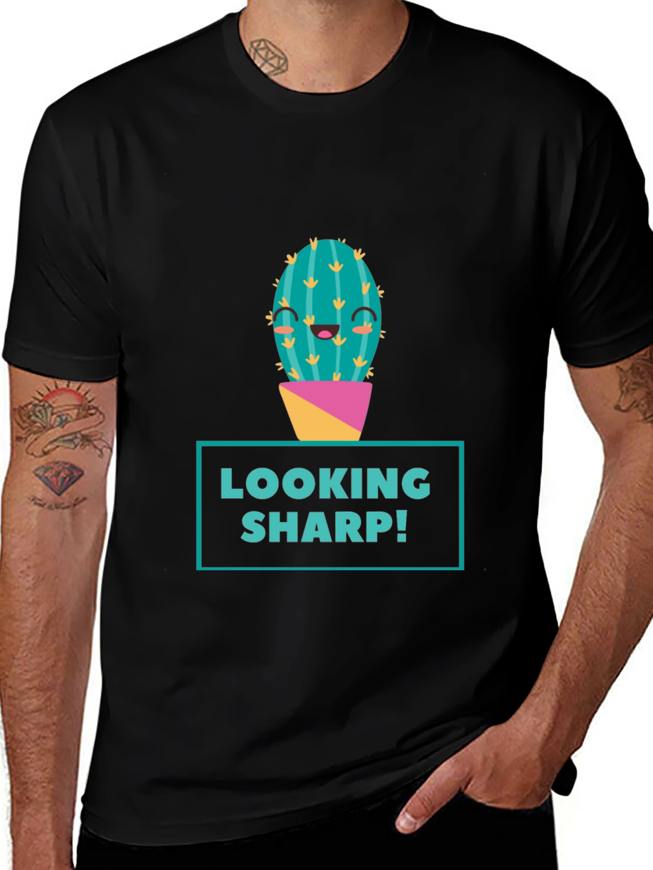 Looking Sharp Cactus Graphic Tee - Mens Black T-Shirt