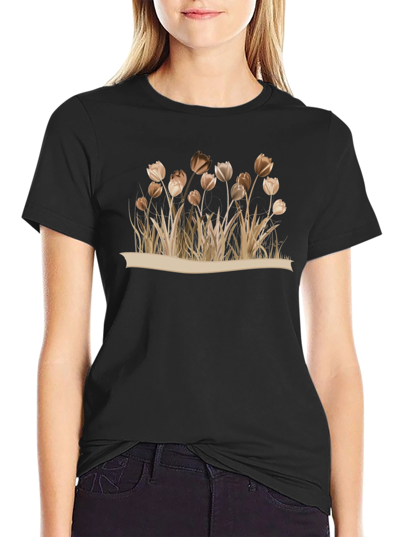 Floral Black T-Shirt - Nature Inspired Design