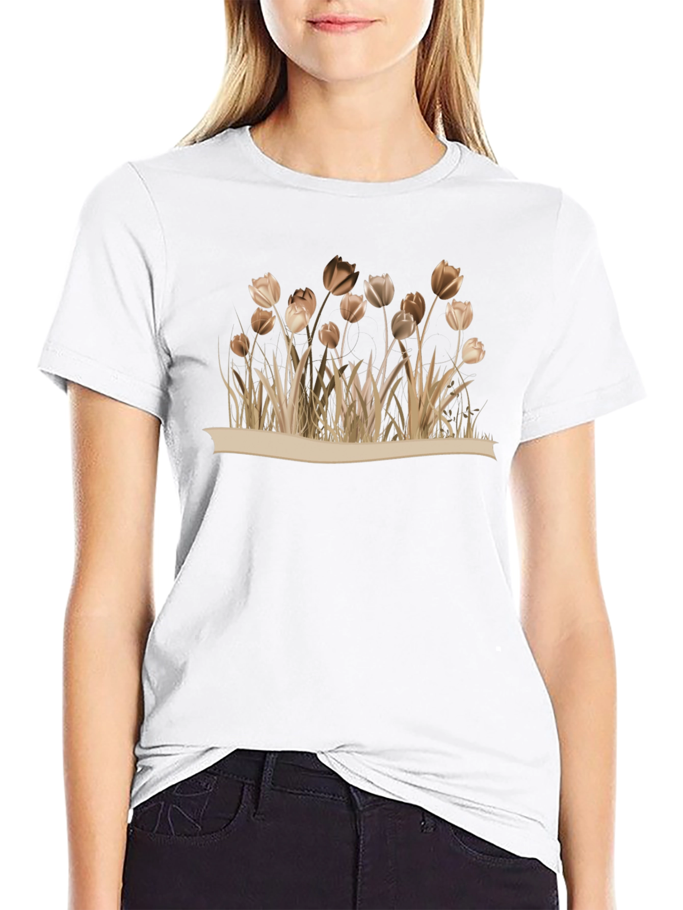 Floral Black T-Shirt - Nature Inspired Design