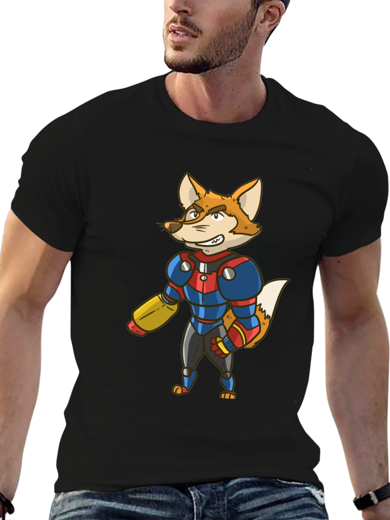 Sci-Fi Fox Character Graphic T-Shirt