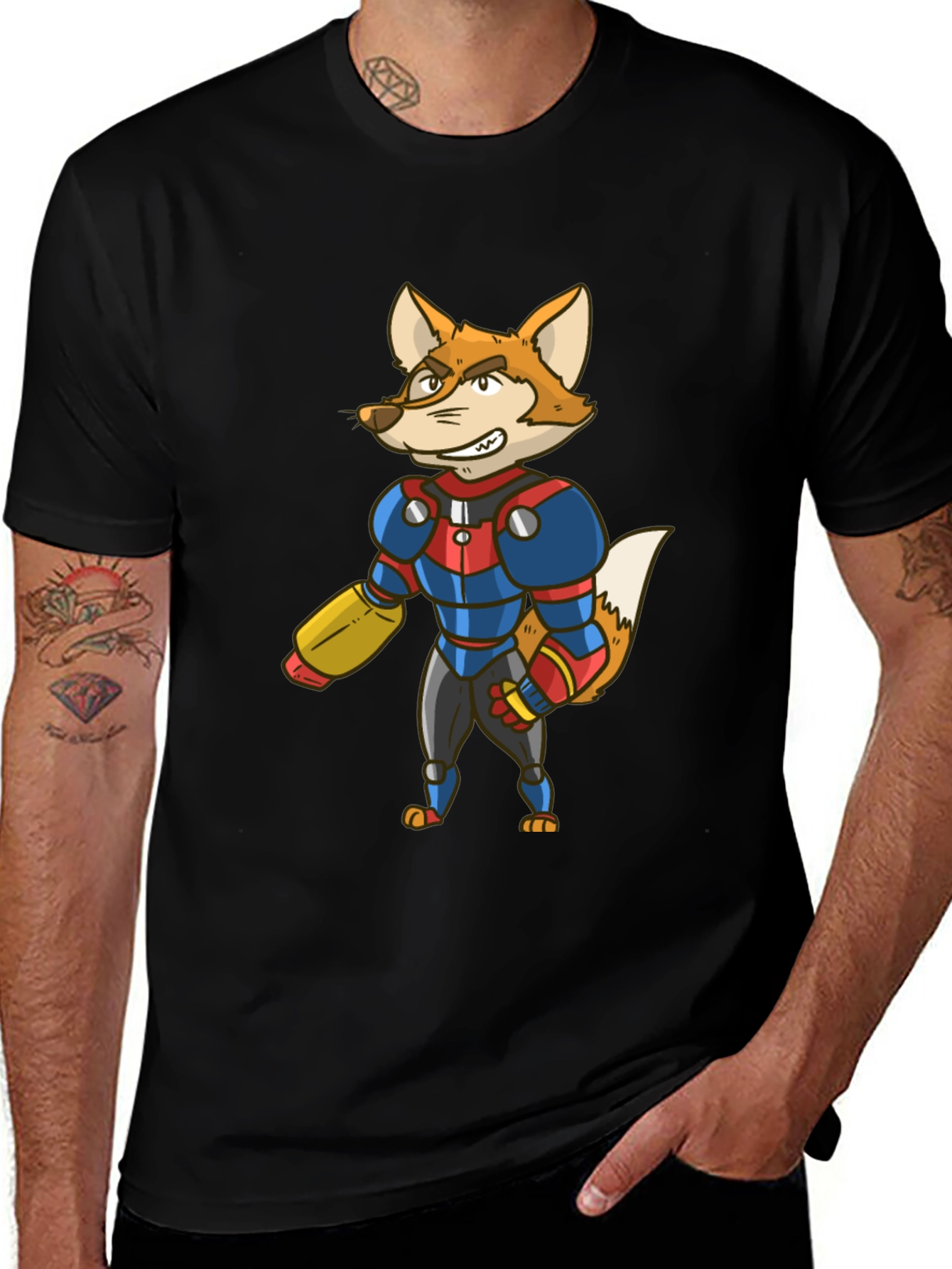 Sci-Fi Fox Character Graphic T-Shirt
