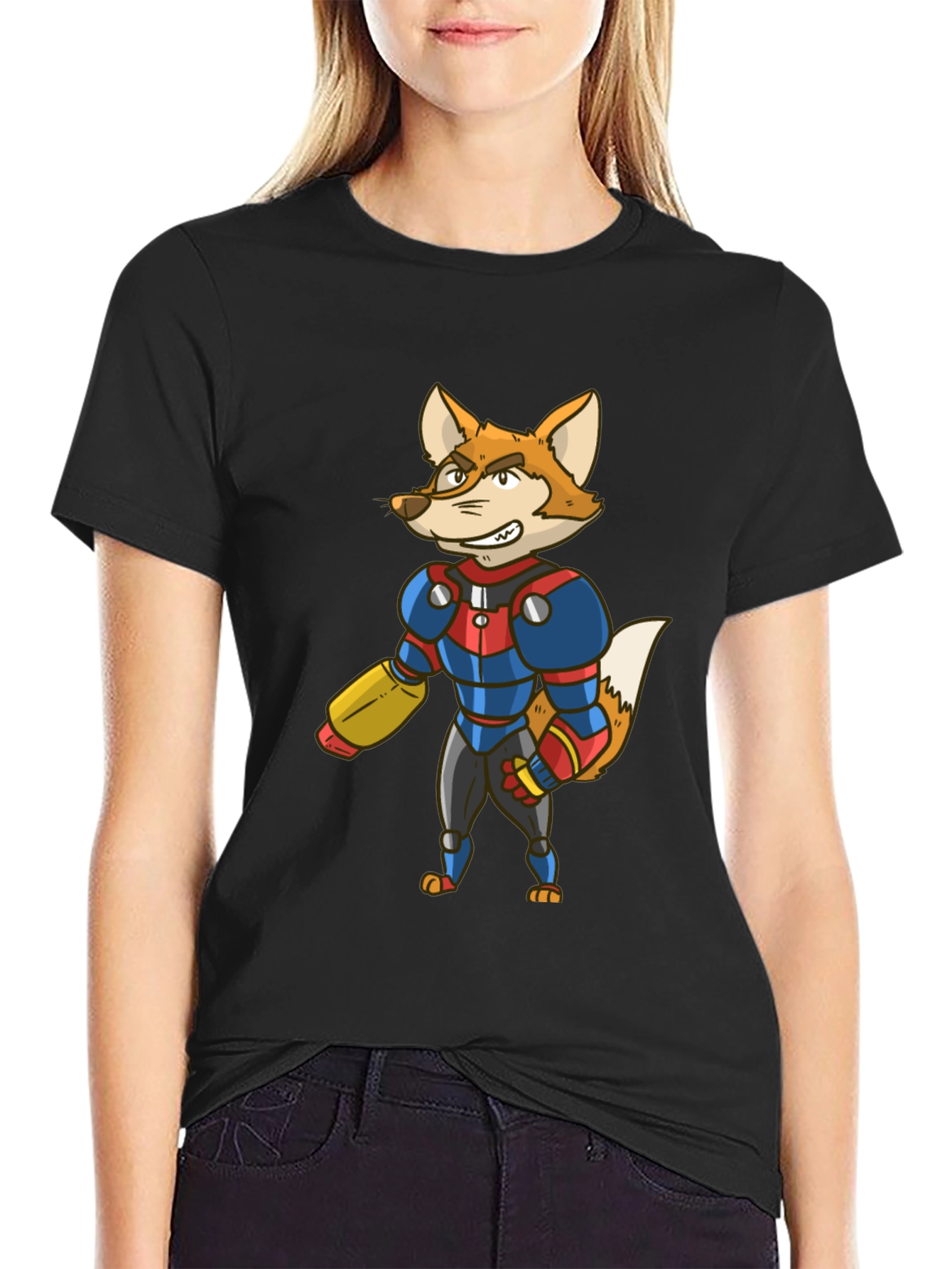 Sci-Fi Fox Character Graphic T-Shirt