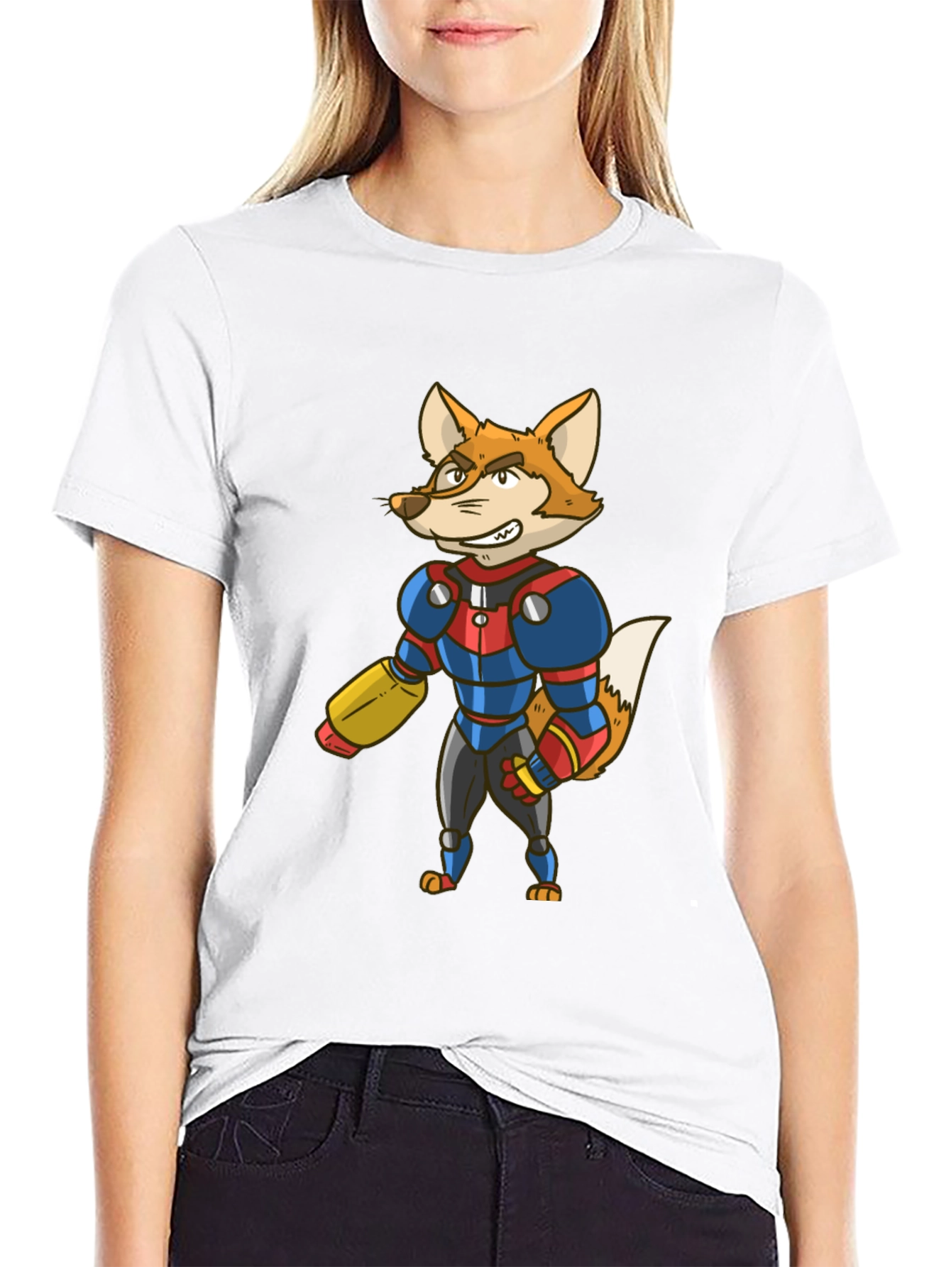 Sci-Fi Fox Character Graphic T-Shirt