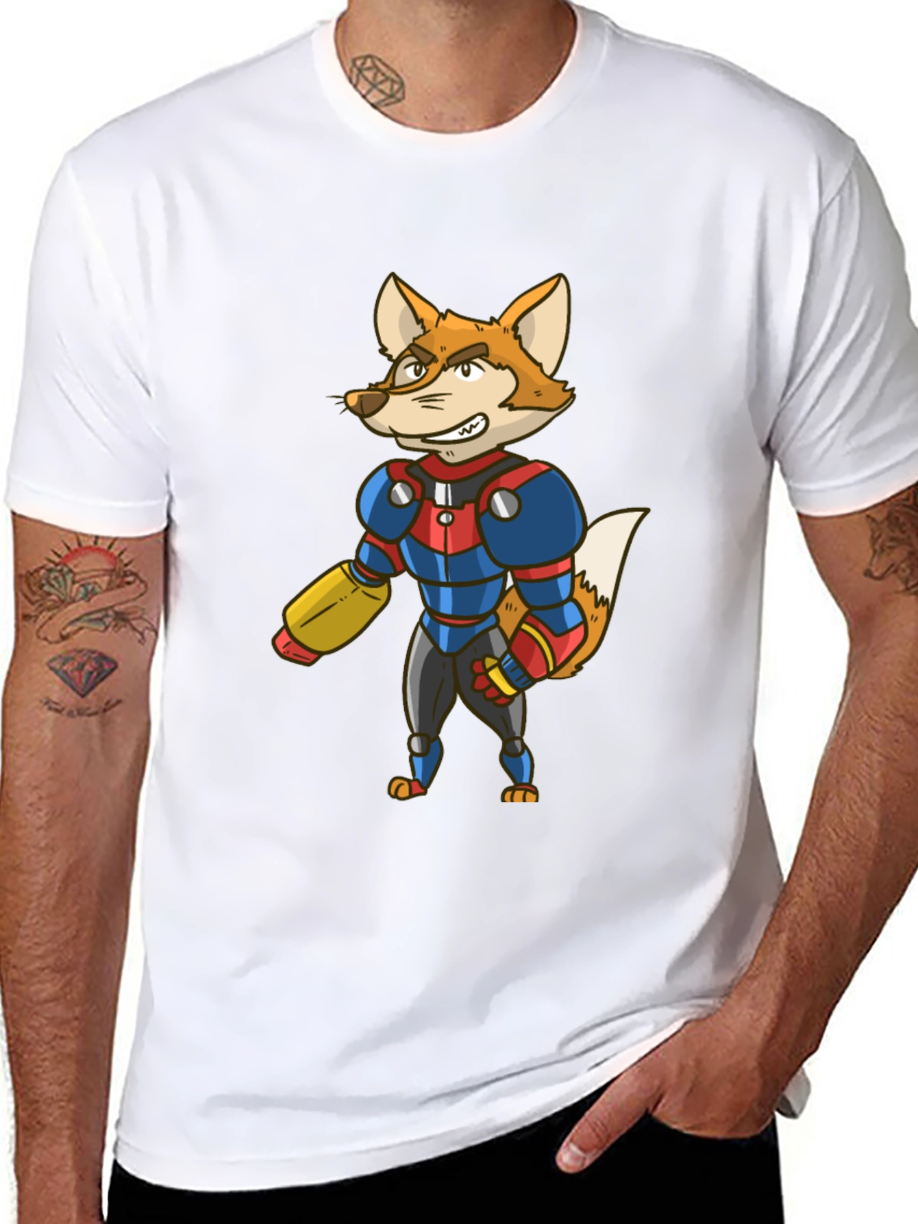 Sci-Fi Fox Character Graphic T-Shirt