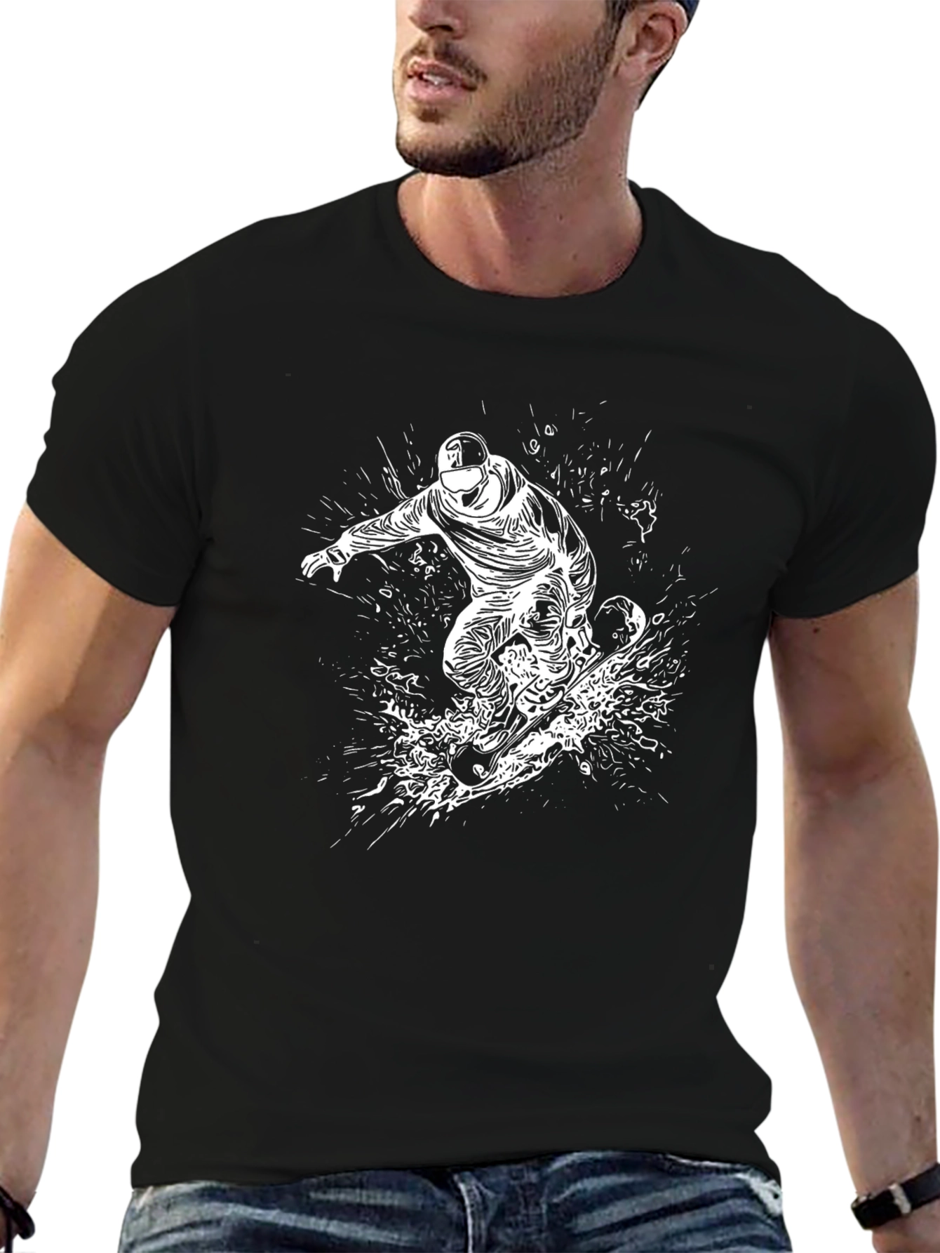 Snowboarder Graphic Tee - Black Cotton T-Shirt