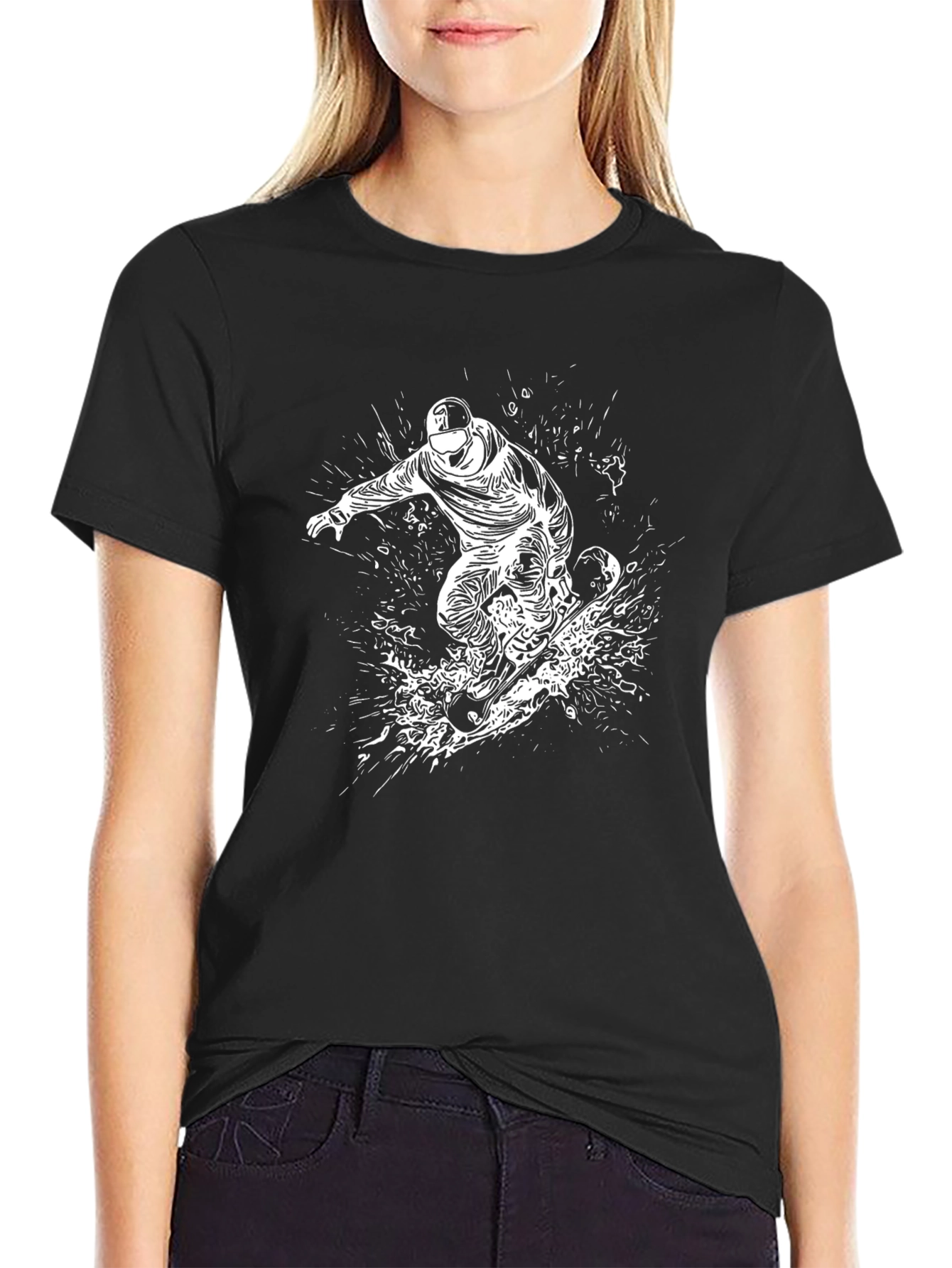 Snowboarder Graphic Tee - Black Cotton T-Shirt