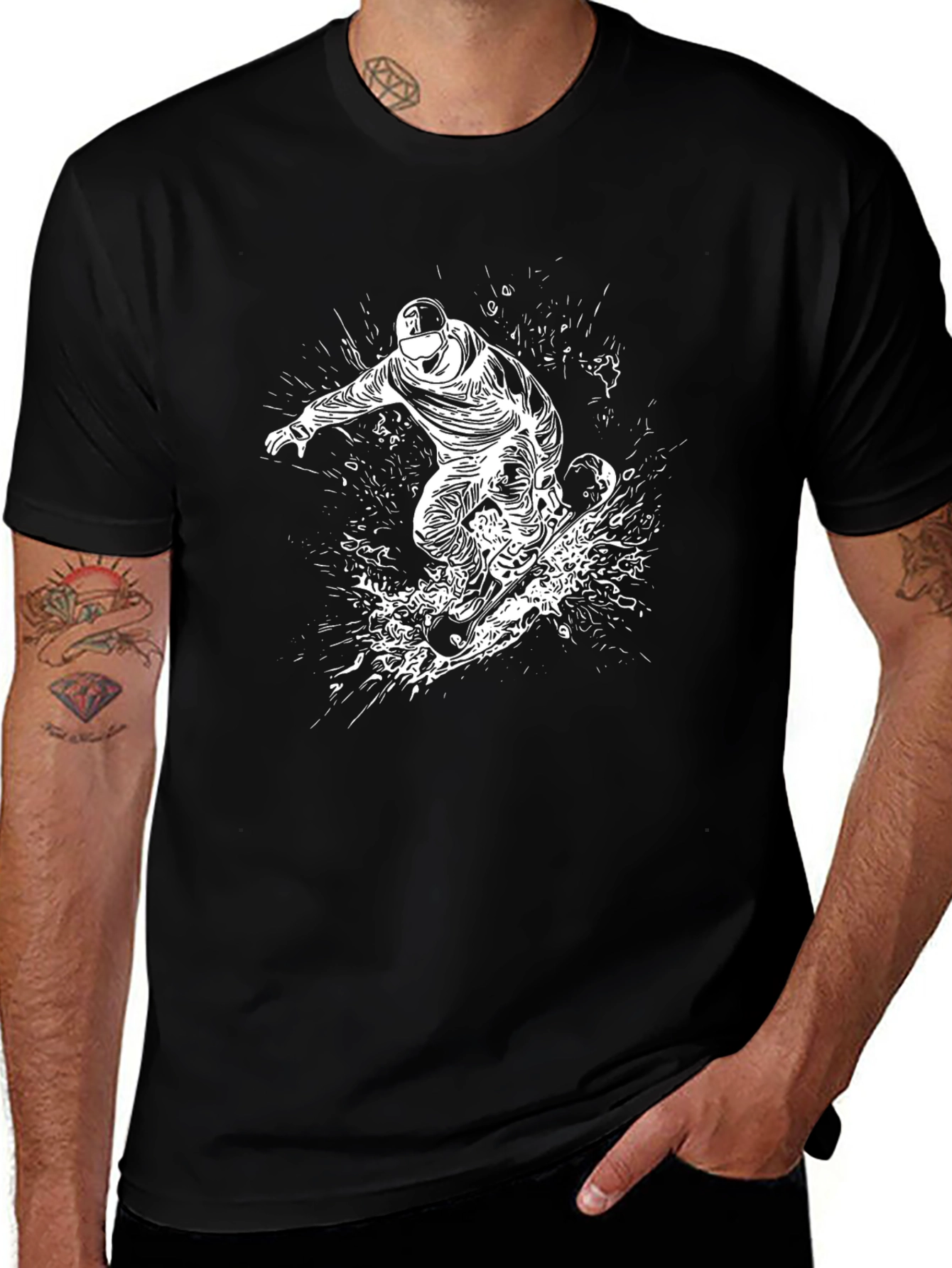 Snowboarder Graphic Tee - Black Cotton T-Shirt