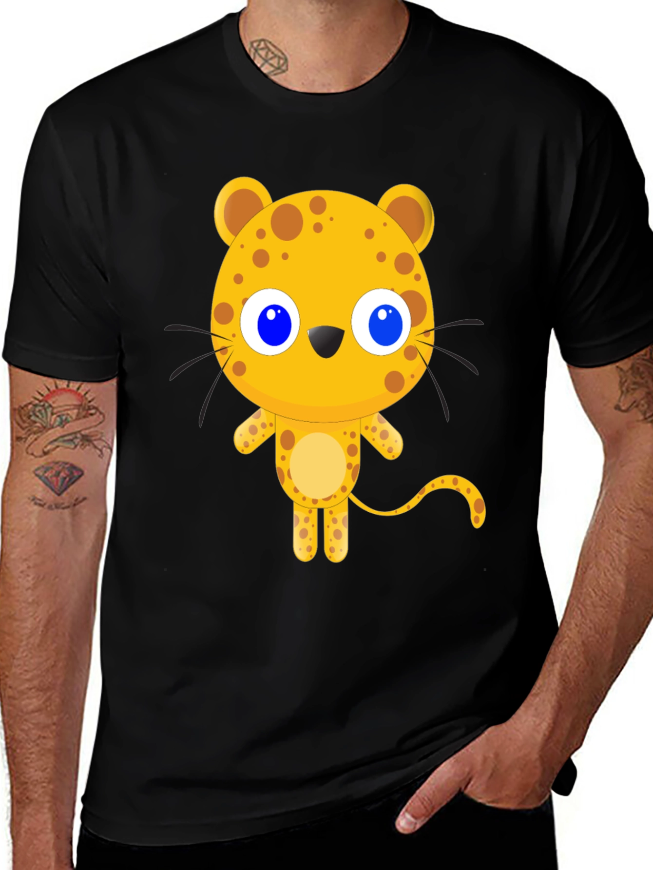Cartoon Leopard Graphic Black T-Shirt