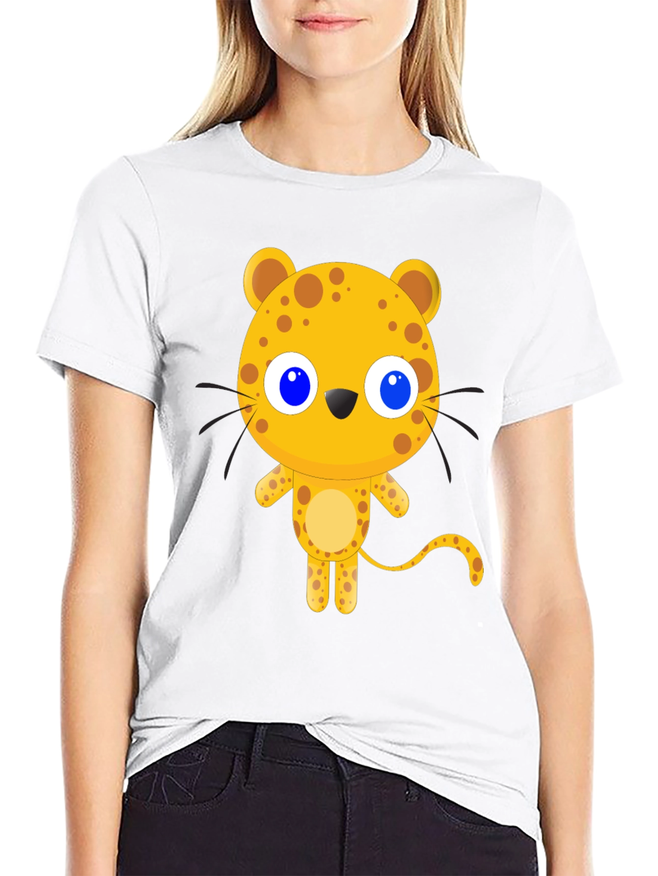 Cartoon Leopard Graphic Black T-Shirt