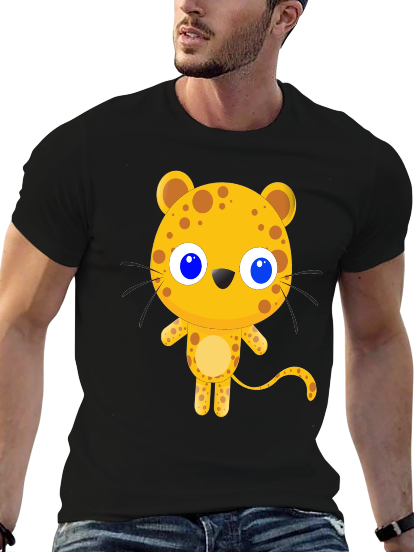 Cartoon Leopard Graphic Black T-Shirt