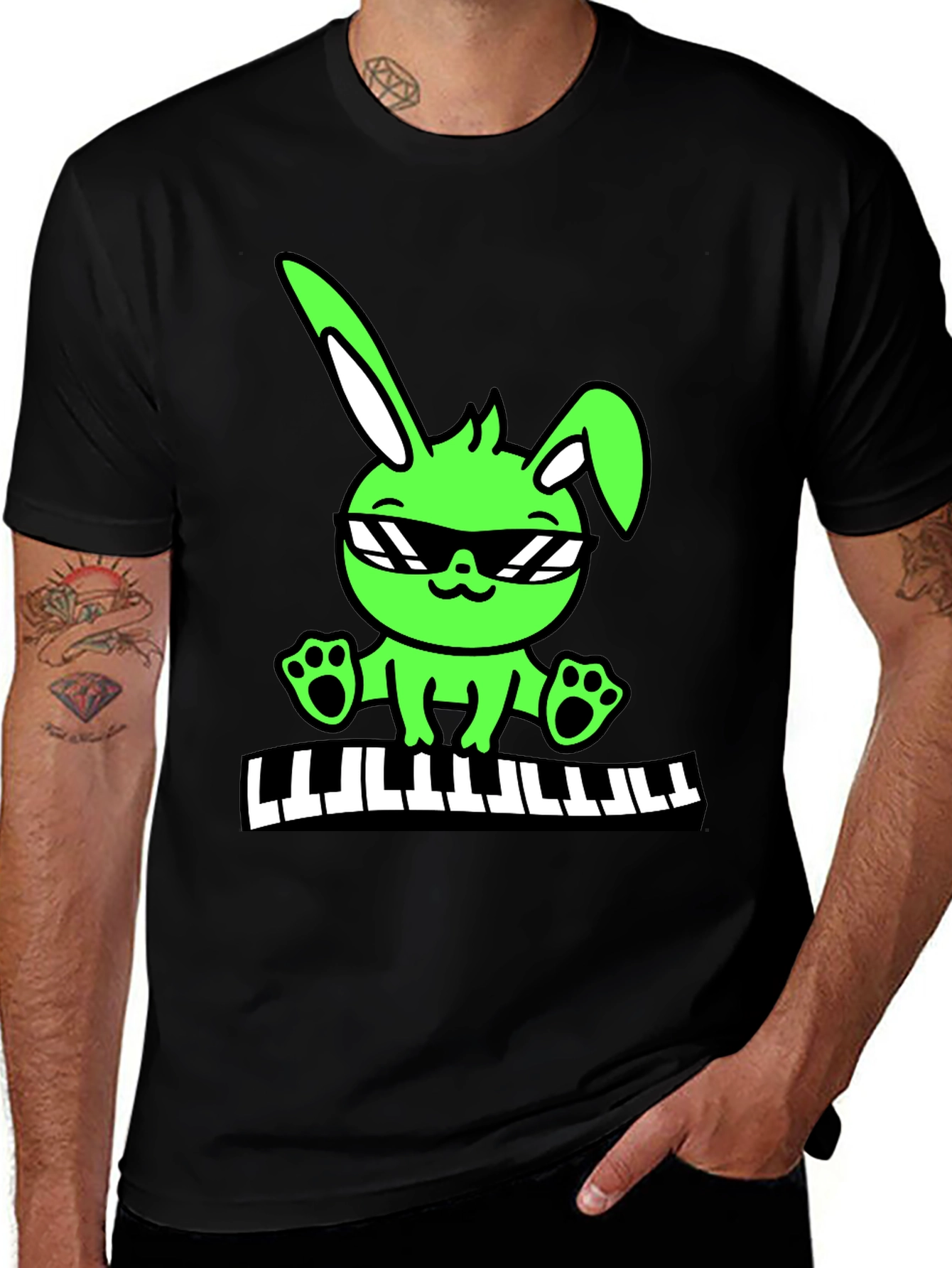 Cool Bunny Keyboardist Graphic Tee
