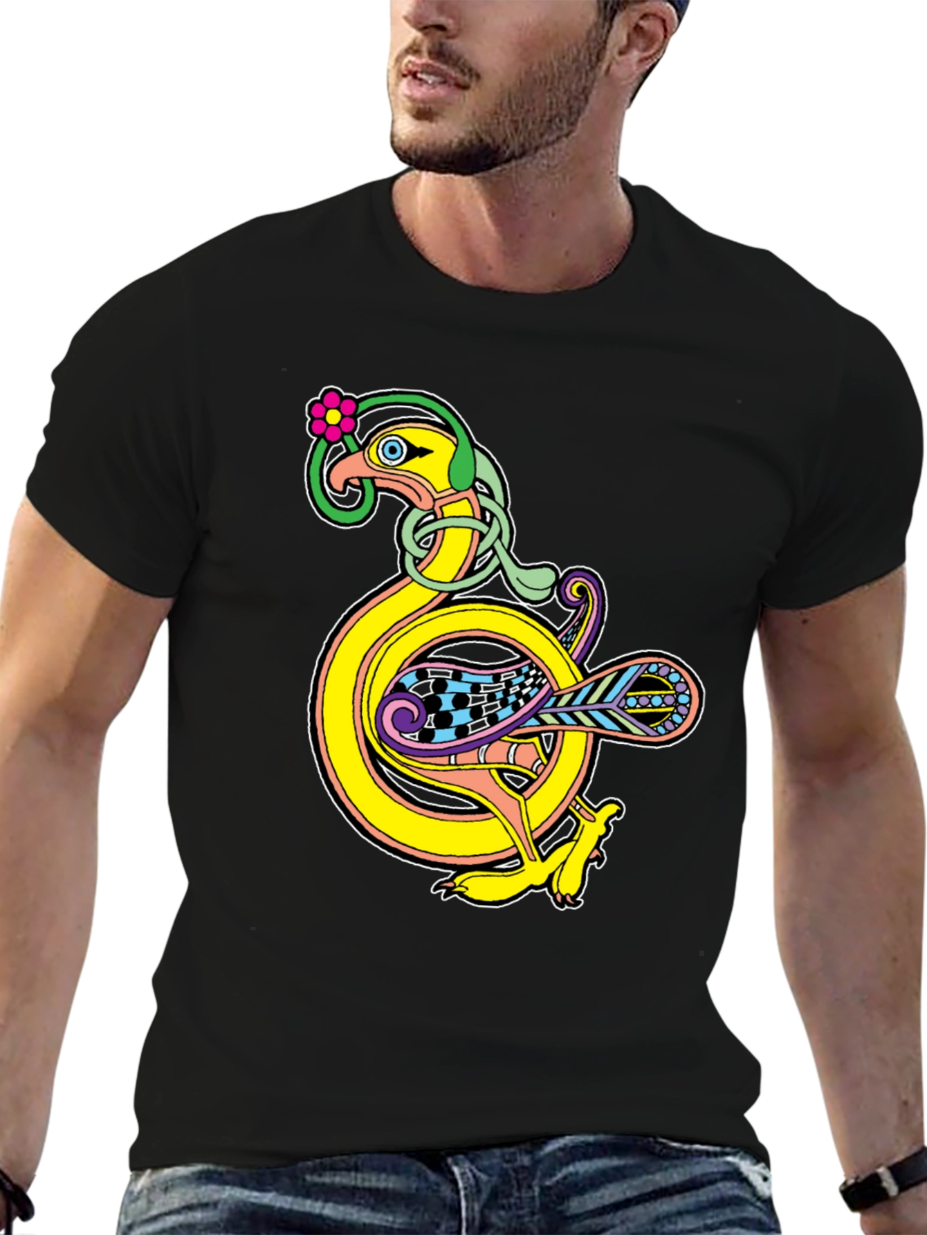 Celtic Bird Graphic Black T-Shirt