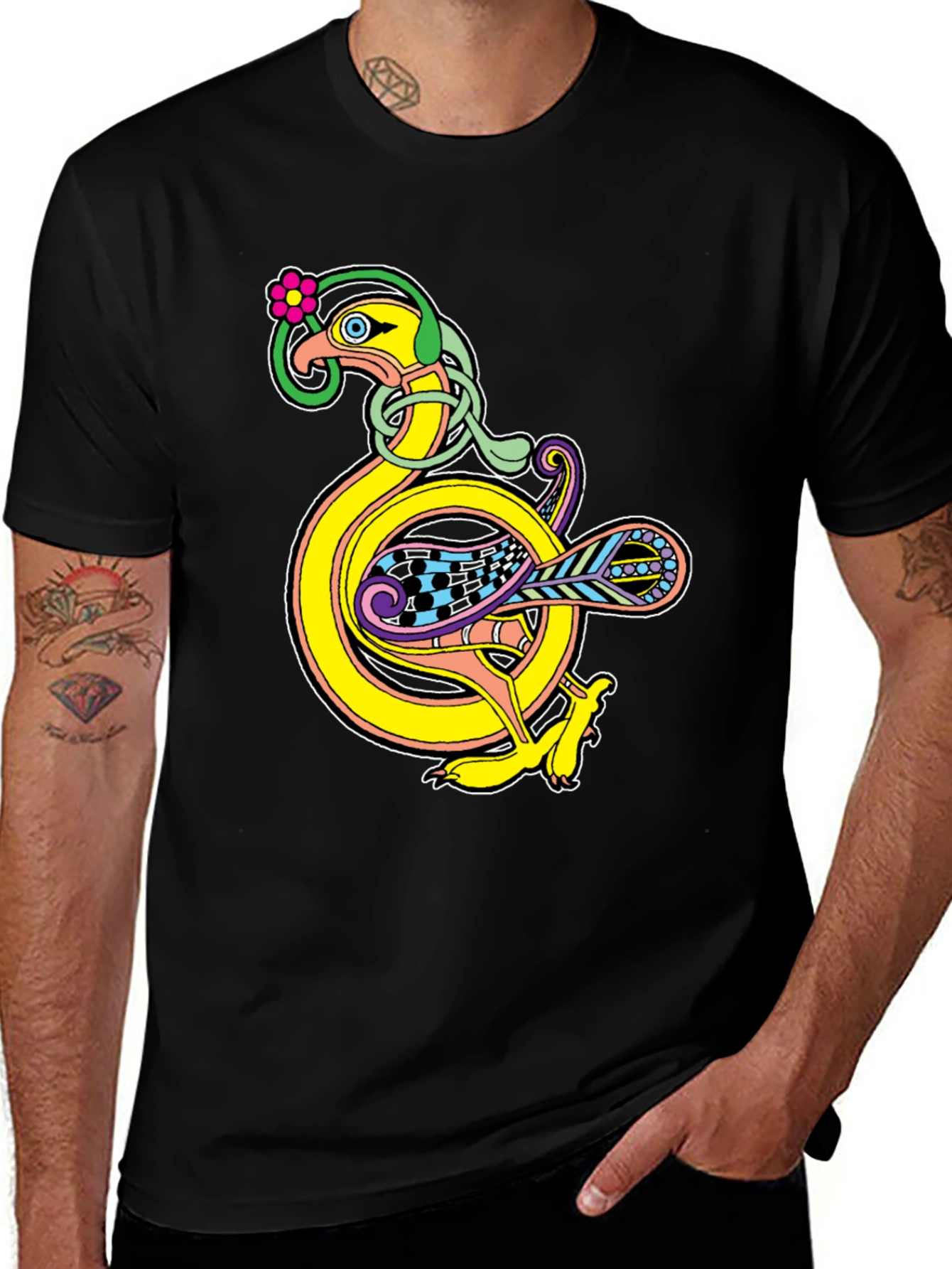 Celtic Bird Graphic Black T-Shirt