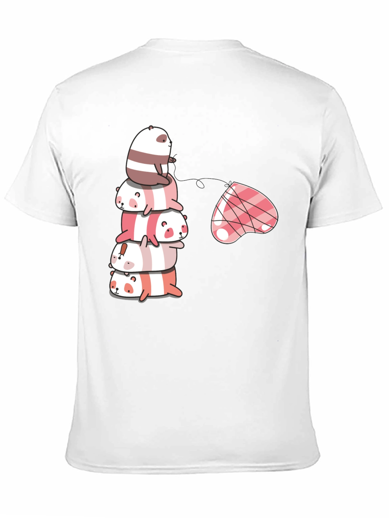 Stacked Panda & Heart Graphic Tee - Black