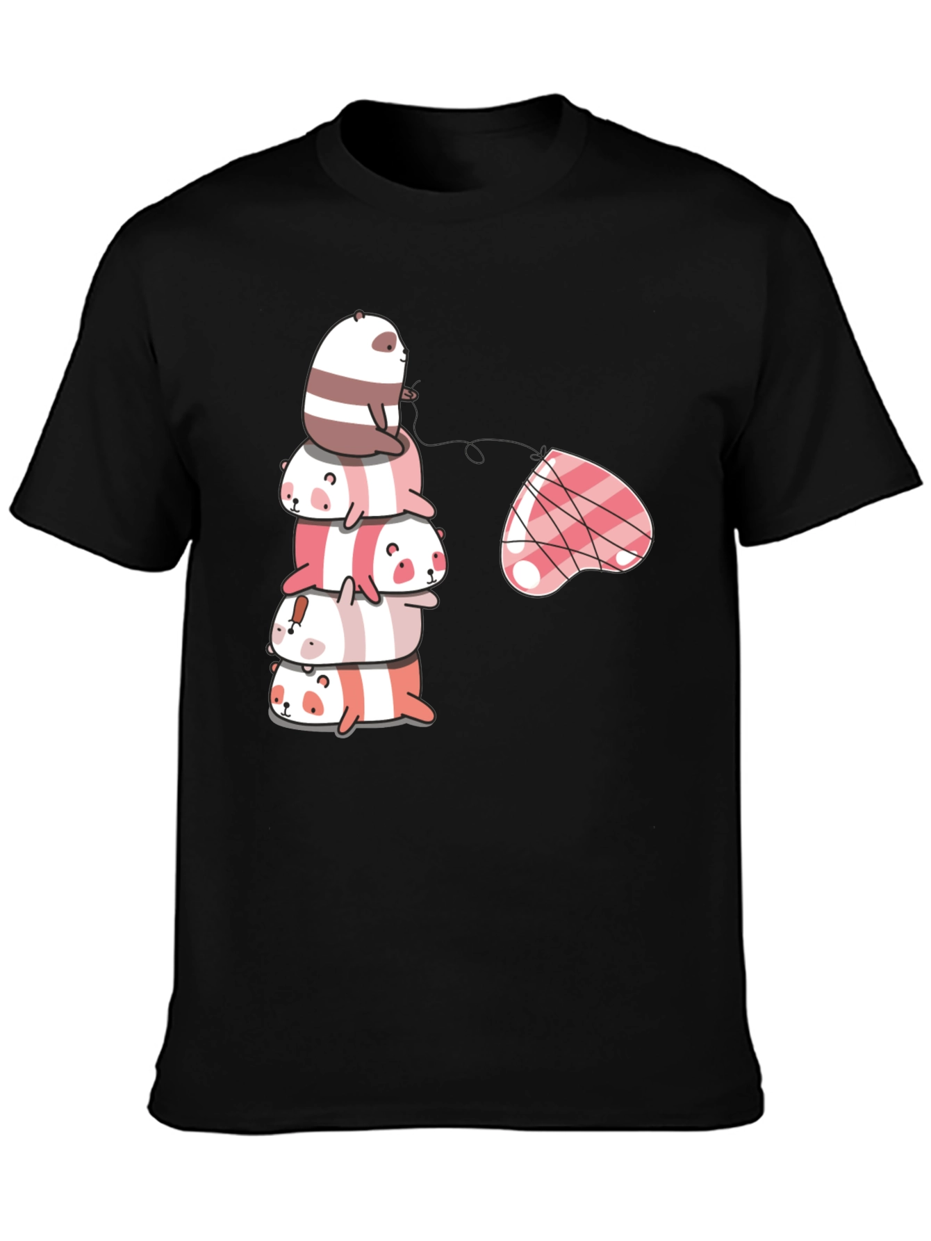 Stacked Panda & Heart Graphic Tee - Black