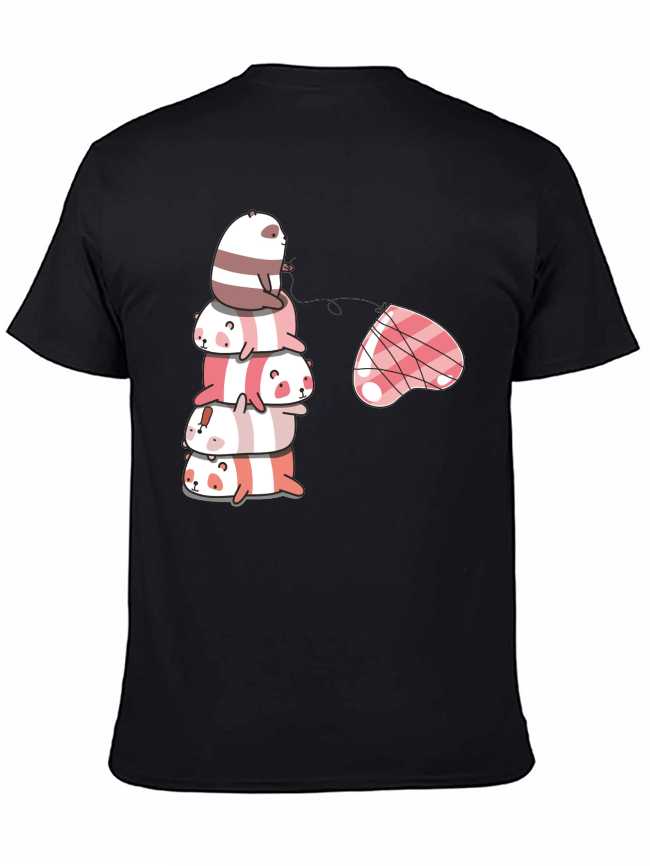 Stacked Panda & Heart Graphic Tee - Black