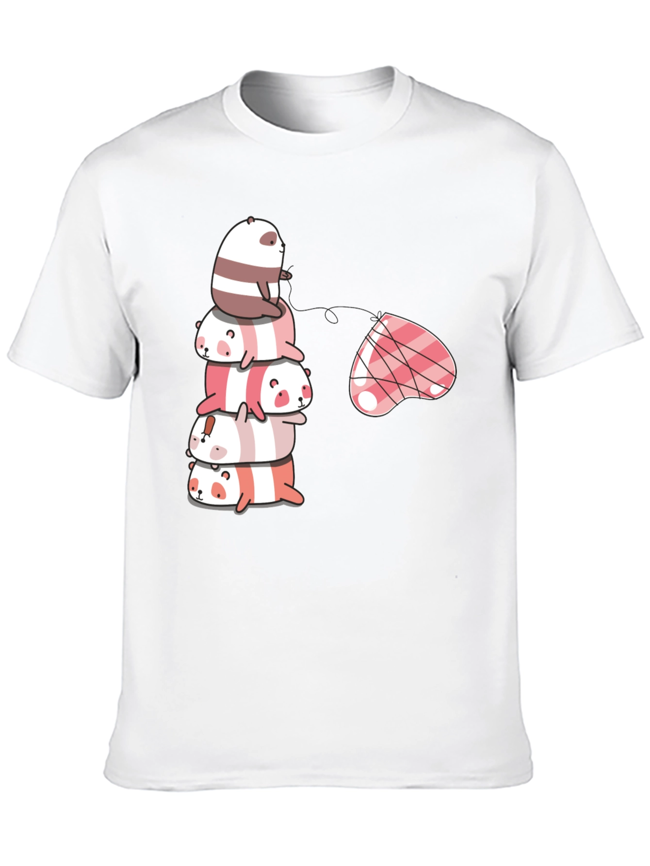 Stacked Panda & Heart Graphic Tee - Black