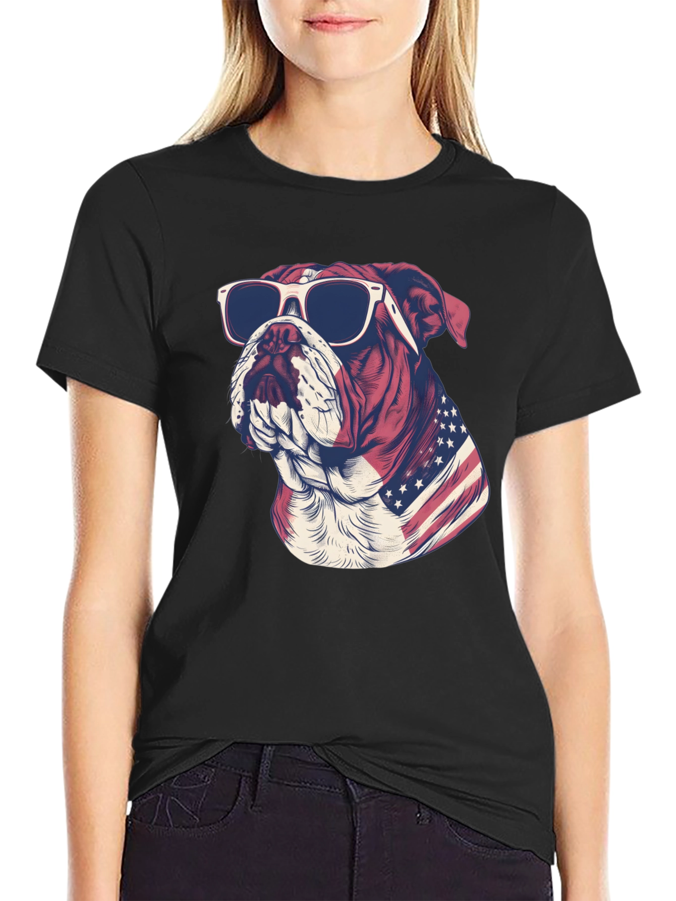 Patriotic Bulldog Graphic Tee - American Pride T-Shirt