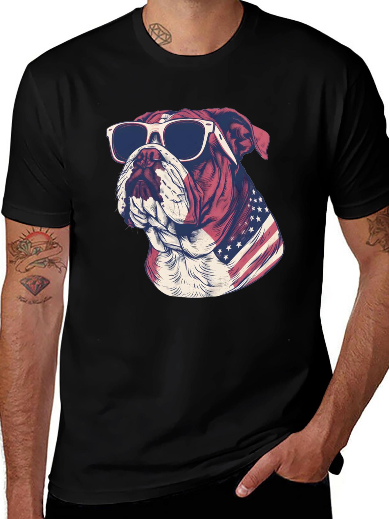Patriotic Bulldog Graphic Tee - American Pride T-Shirt