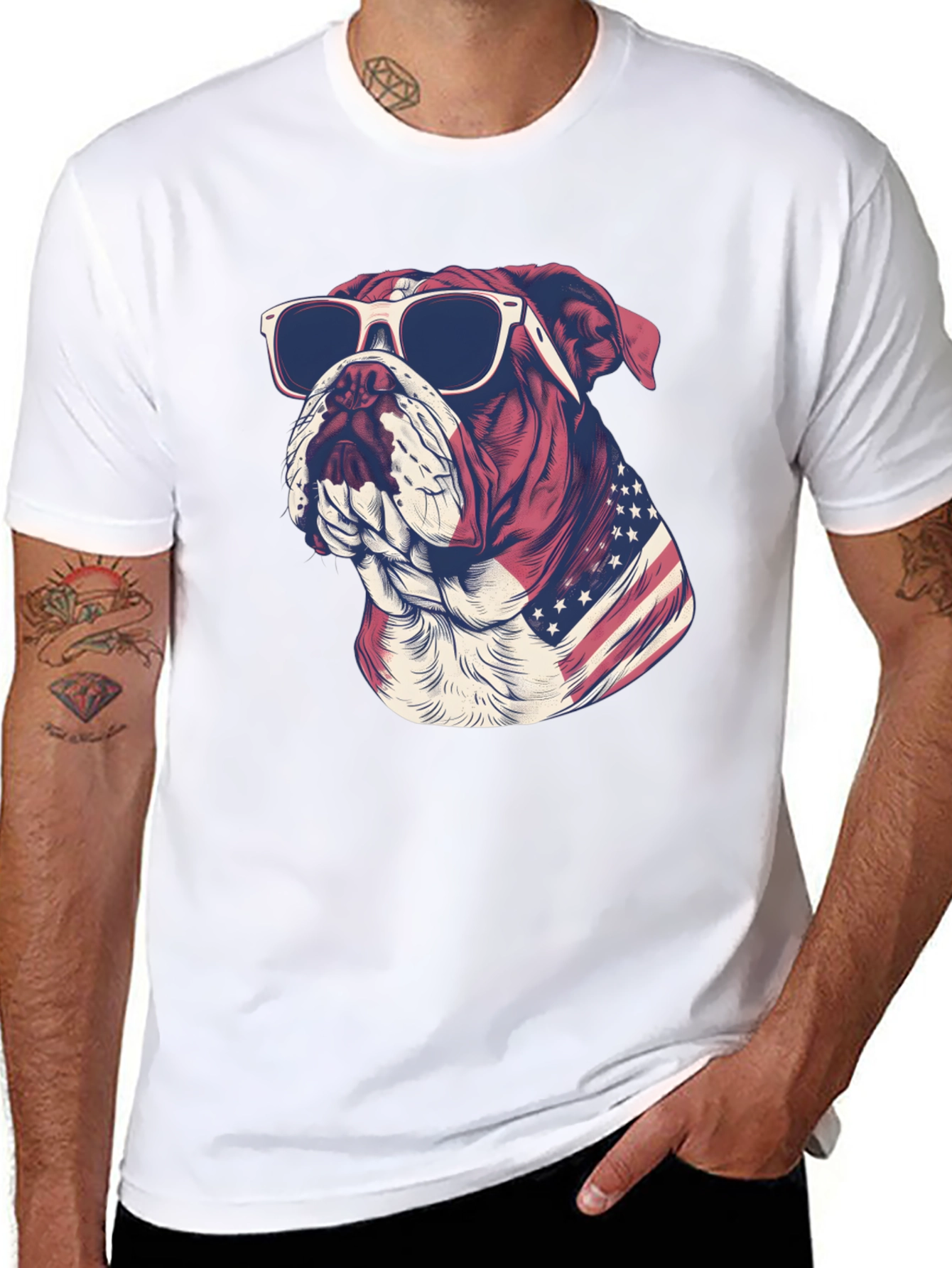 Patriotic Bulldog Graphic Tee - American Pride T-Shirt