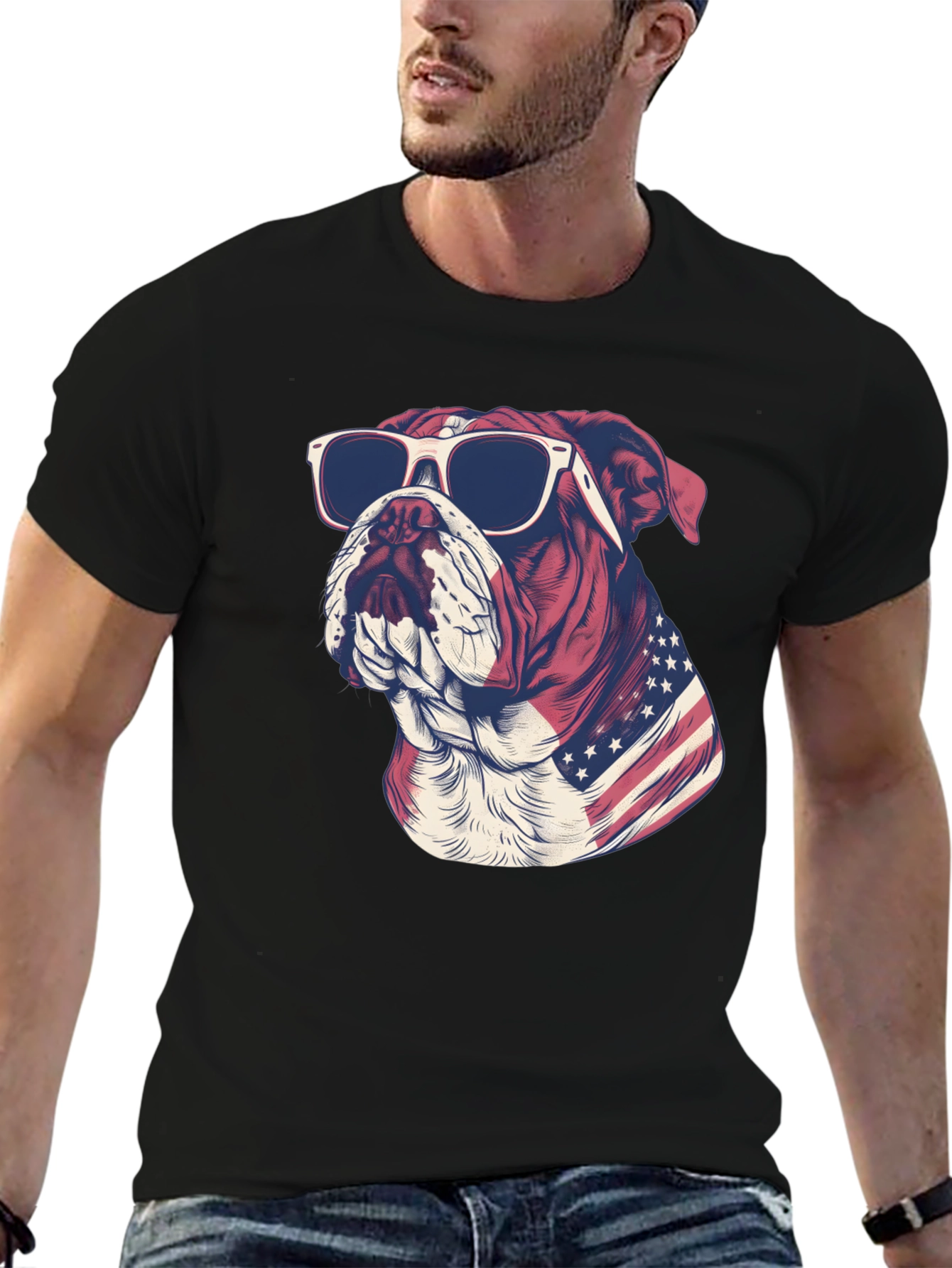 Patriotic Bulldog Graphic Tee - American Pride T-Shirt