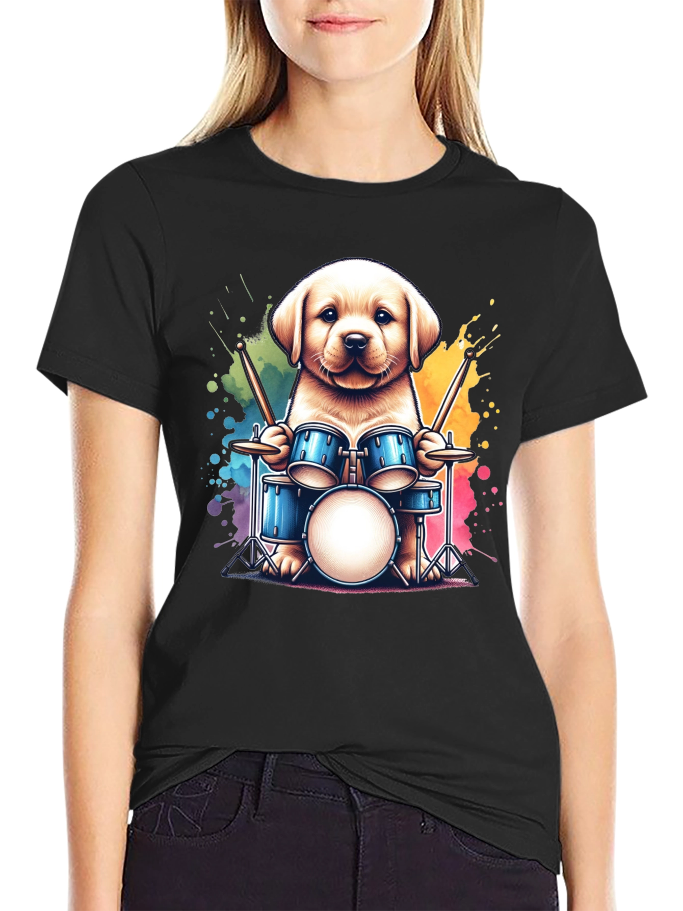Dog Drummer T-Shirt - Cute Puppy Playing Drums!