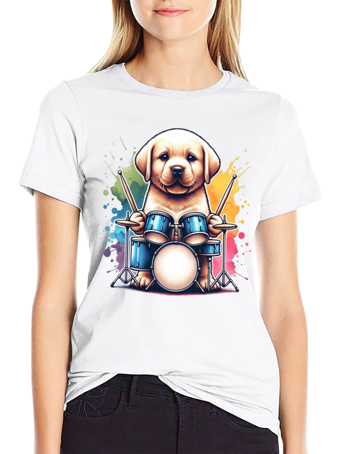 Dog Drummer T-Shirt - Cute Puppy Playing Drums!
