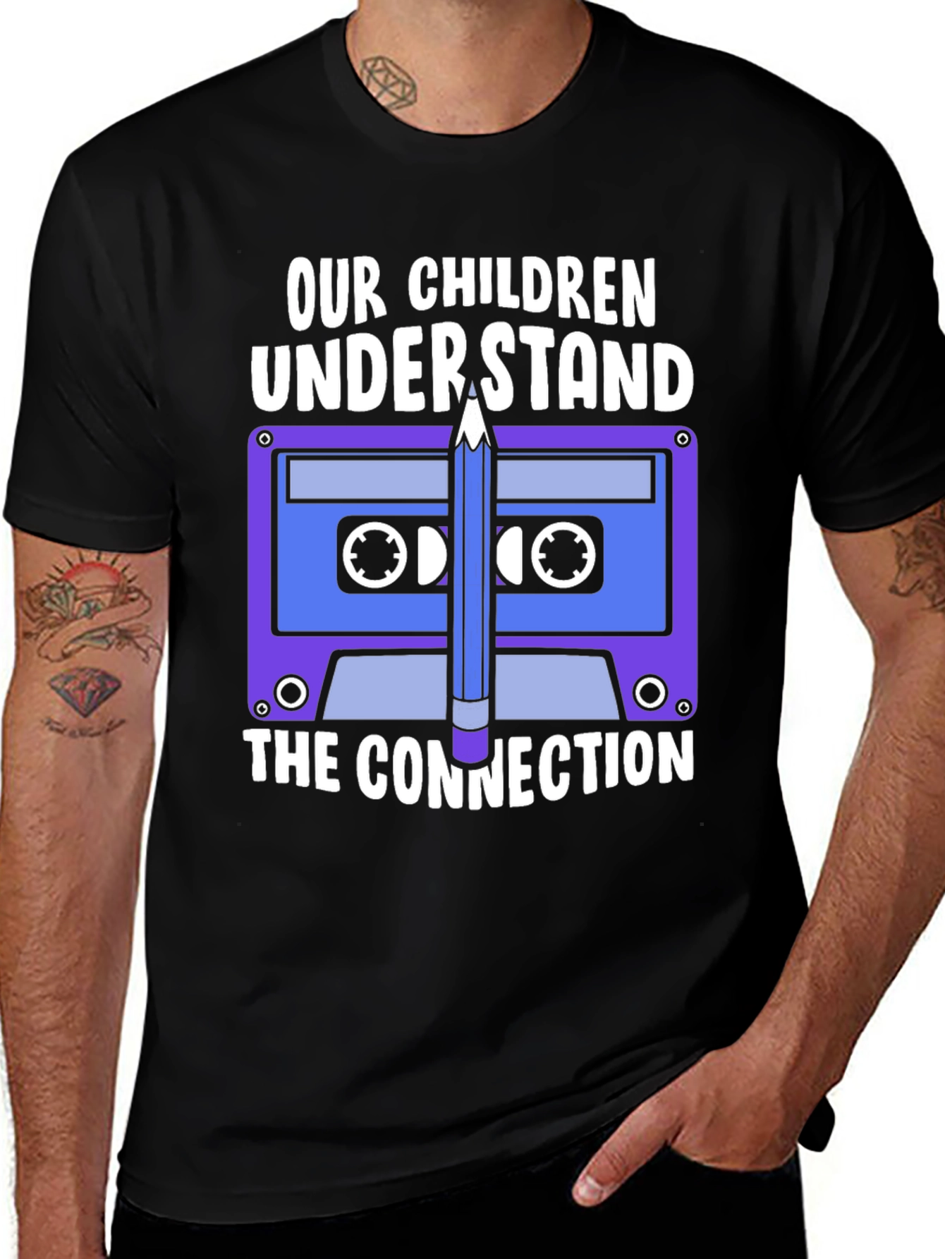 Retro Cassette Tape & Pencil T-Shirt