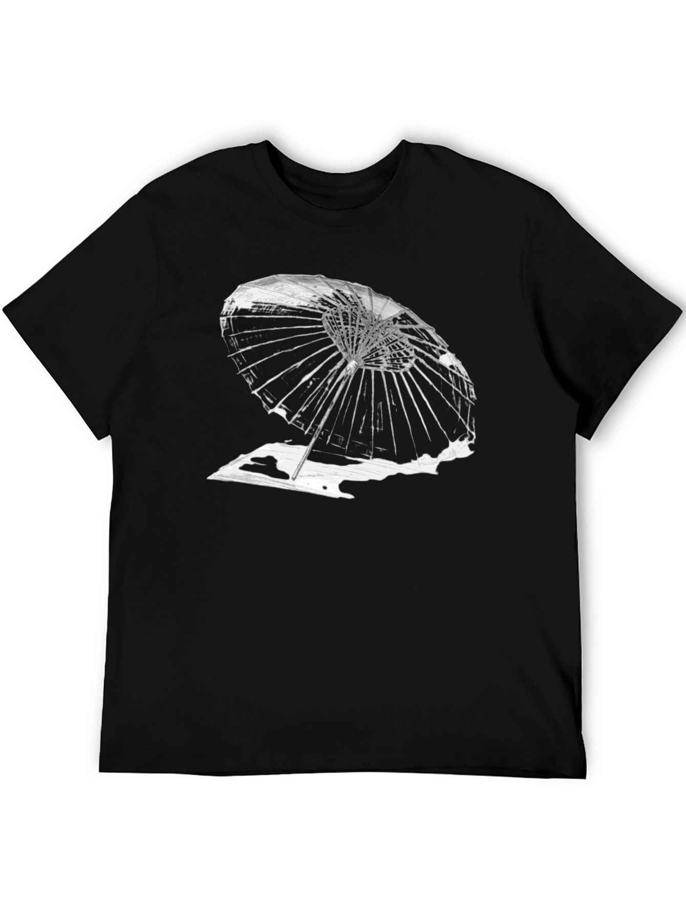 Abstract Umbrella Graphic Tee - Black Cotton T-Shirt