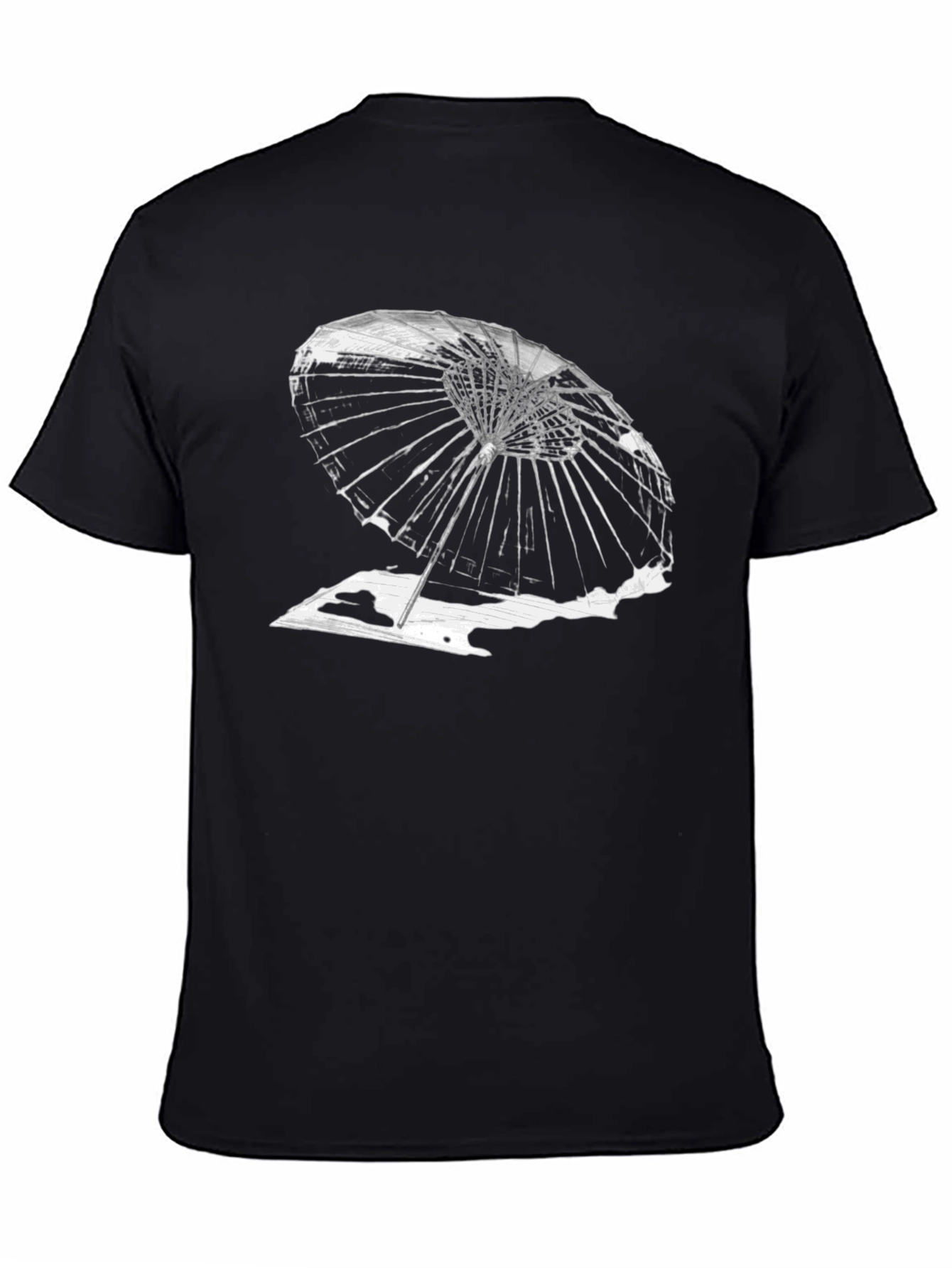 Abstract Umbrella Graphic Tee - Black Cotton T-Shirt