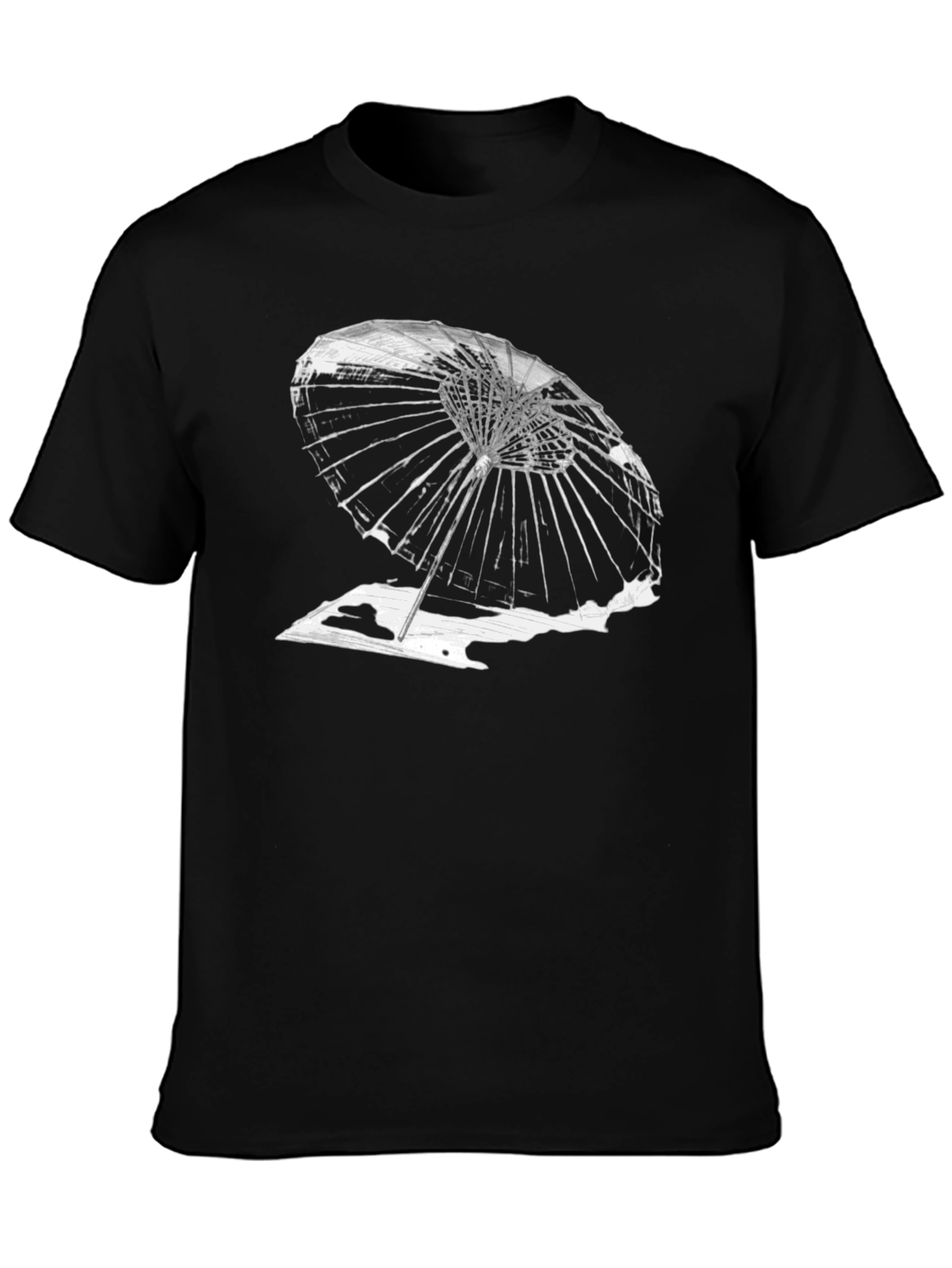 Abstract Umbrella Graphic Tee - Black Cotton T-Shirt