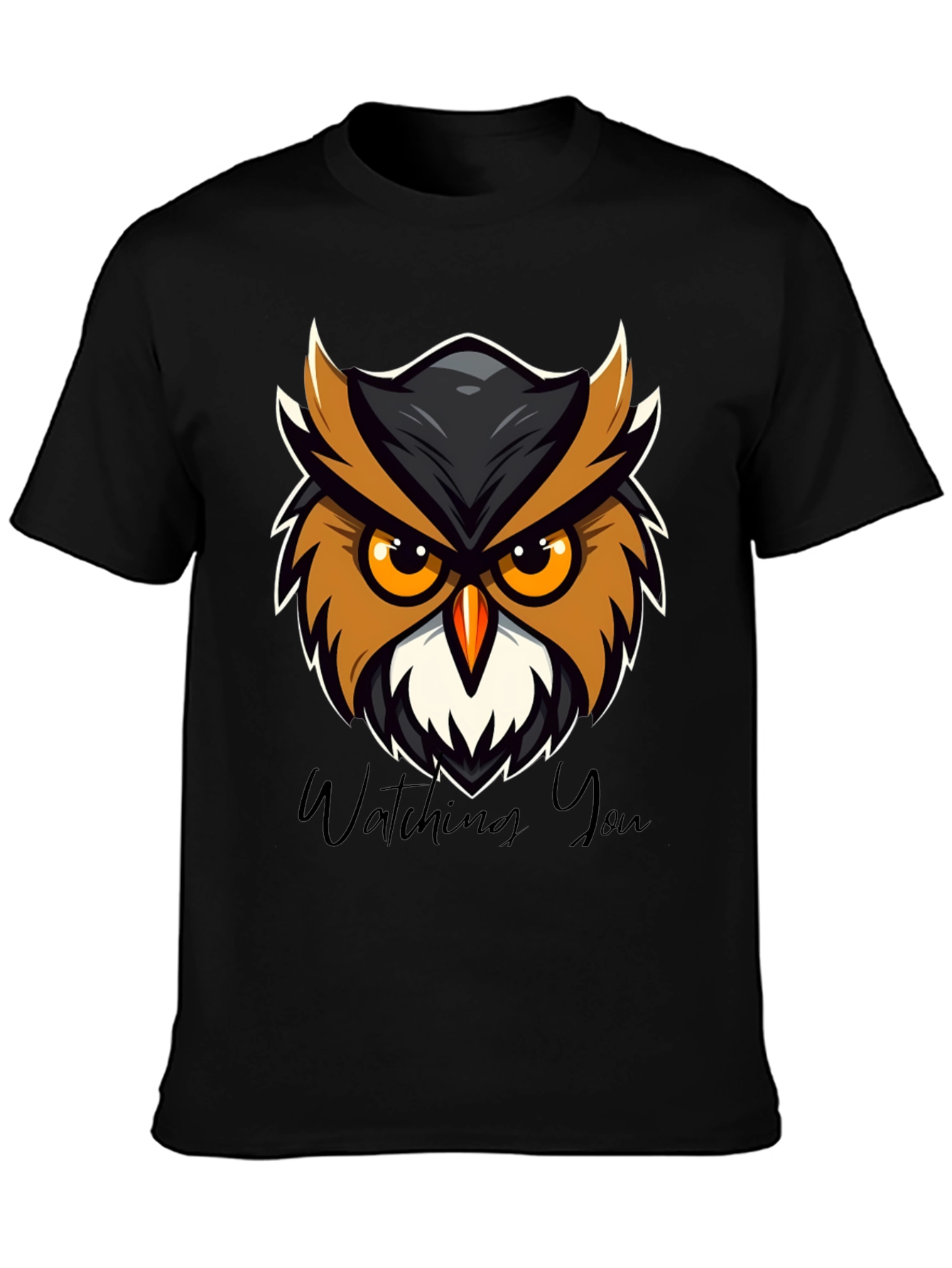 Mens Black Owl Graphic Tee - Watching You Design