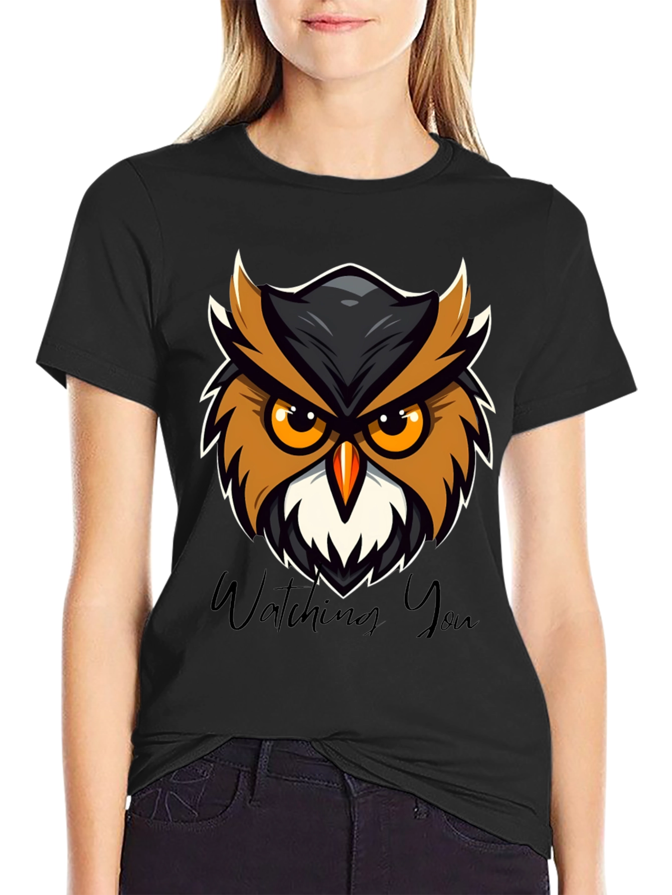 Mens Black Owl Graphic Tee - Watching You Design