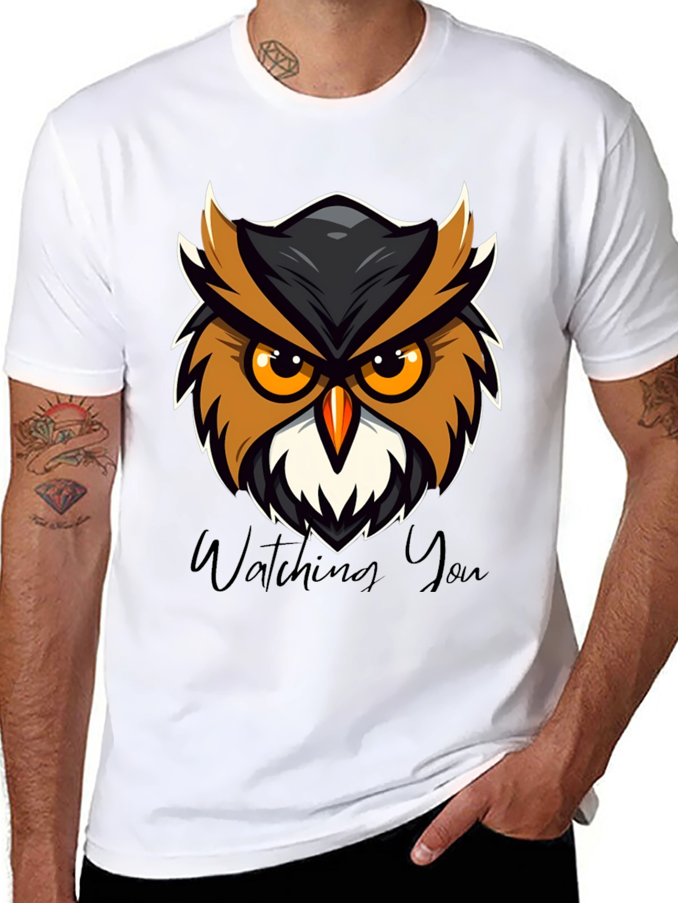Mens Black Owl Graphic Tee - Watching You Design