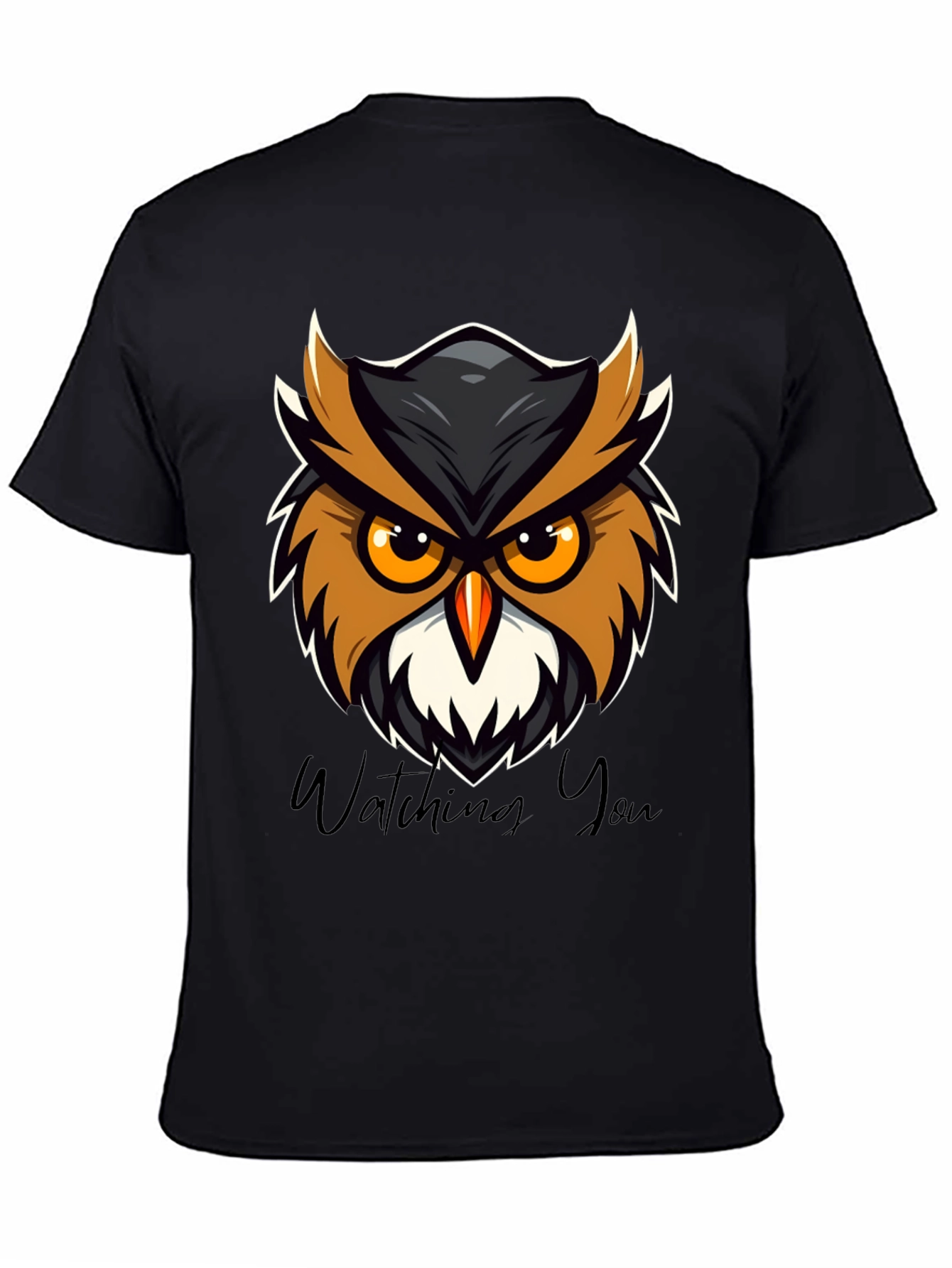 Mens Black Owl Graphic Tee - Watching You Design