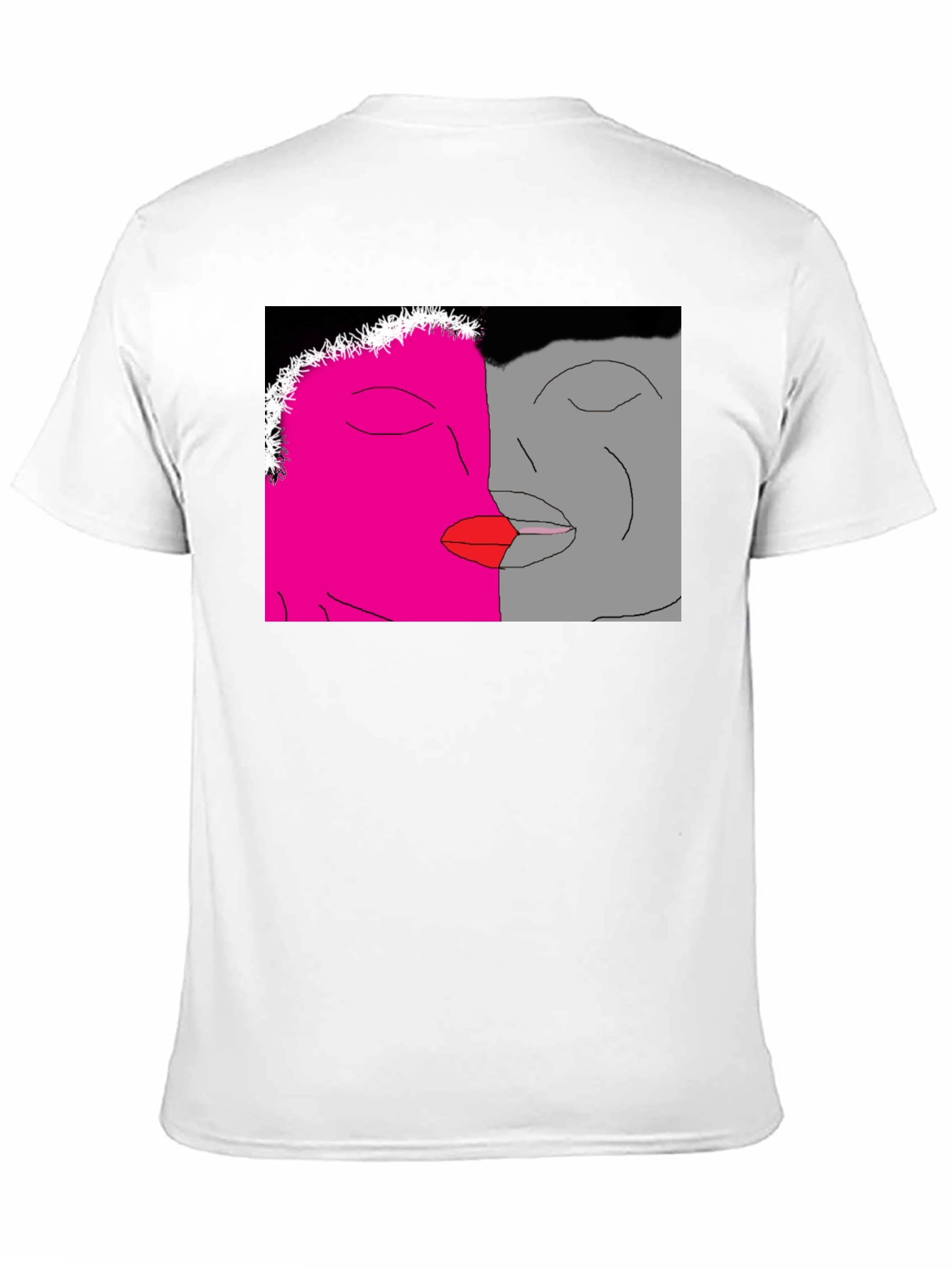 Unique Artistic Black T-Shirt with Kissing Faces Design