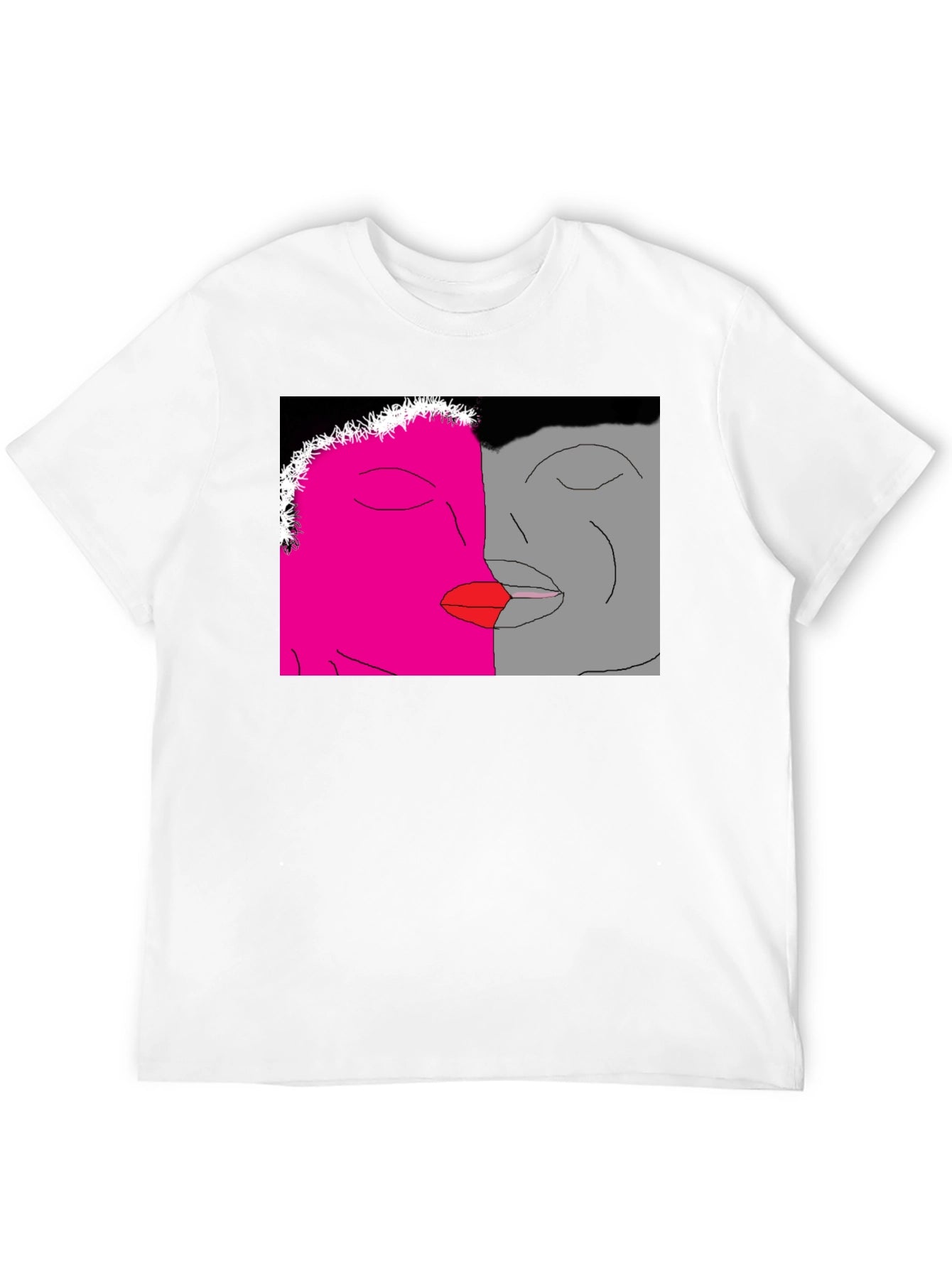 Unique Artistic Black T-Shirt with Kissing Faces Design