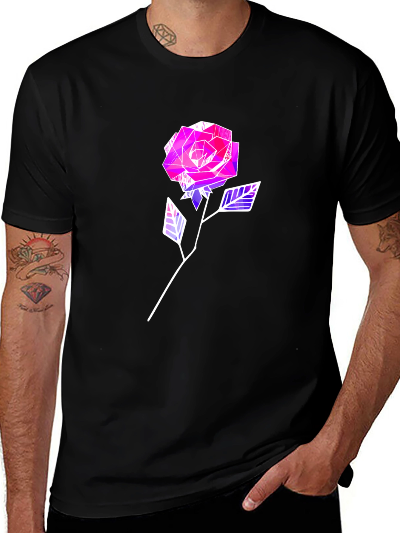 Geometric Rose Graphic Tee - Modern Style