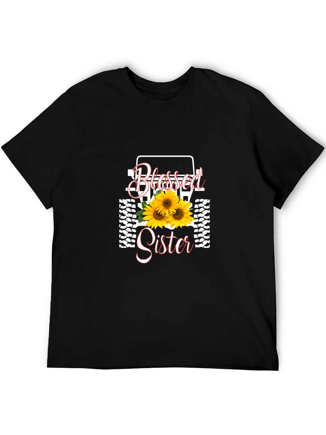 Blessed Sister Black T-Shirt Sunflower Graphic