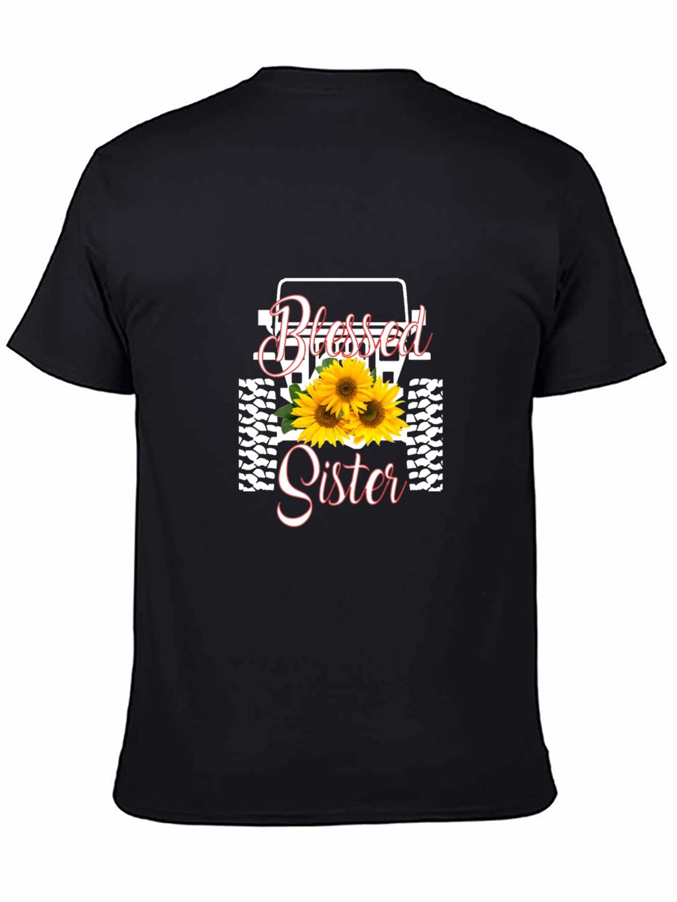 Blessed Sister Black T-Shirt Sunflower Graphic