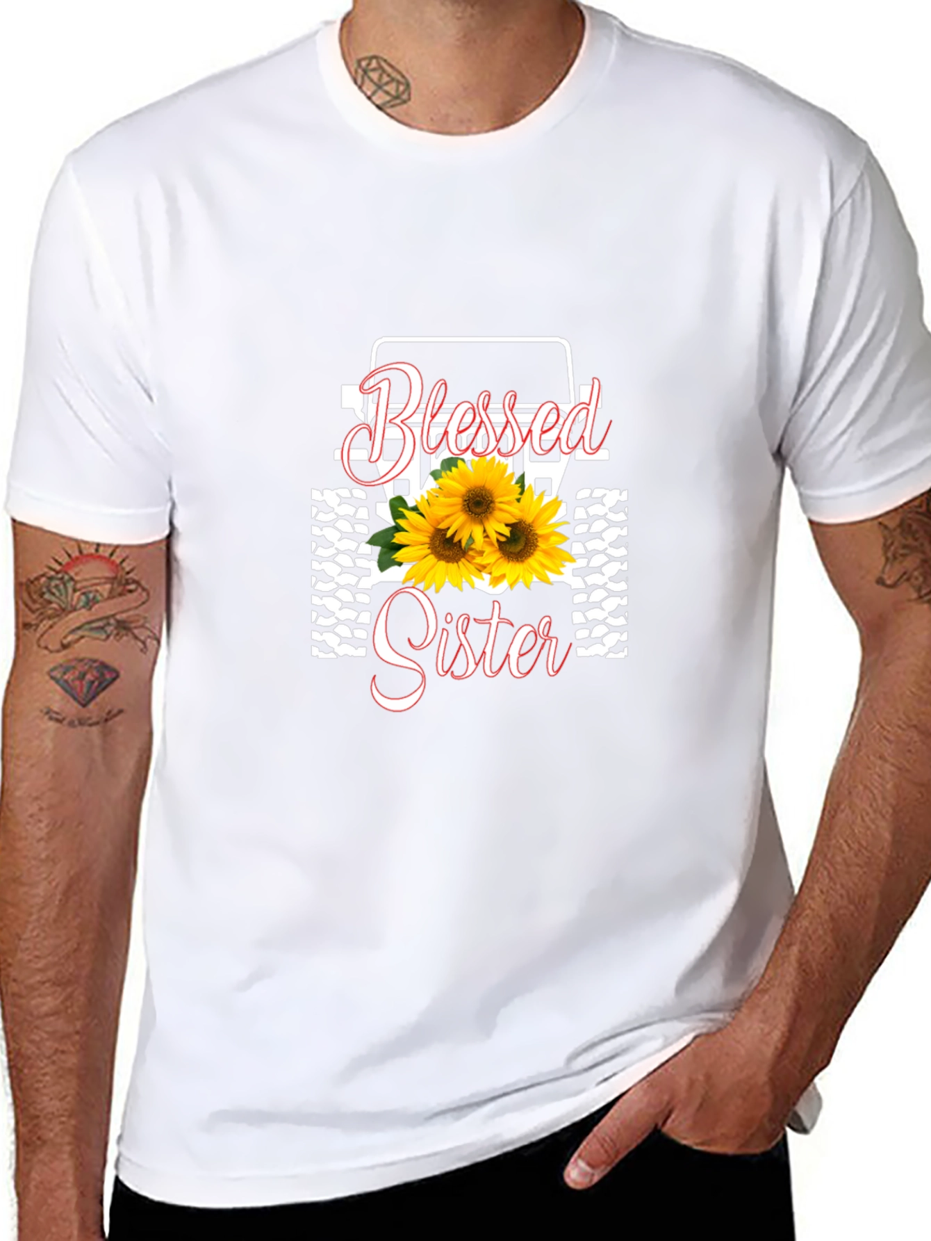 Blessed Sister Black T-Shirt Sunflower Graphic