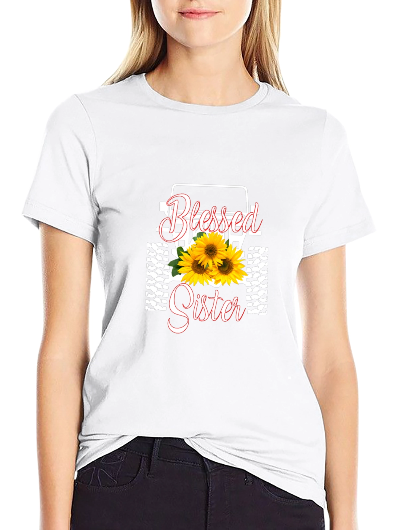 Blessed Sister Black T-Shirt Sunflower Graphic