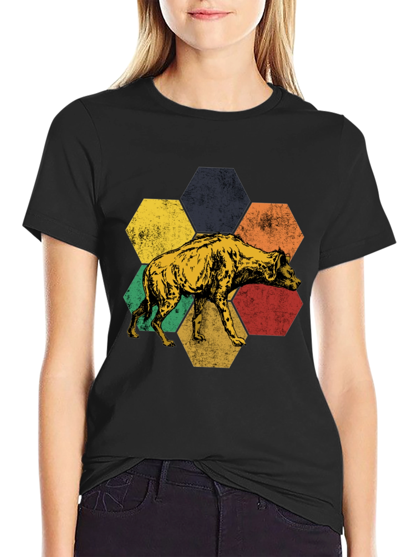 Hyena Hexagon Graphic Tee - Stylish Animal Print Shirt