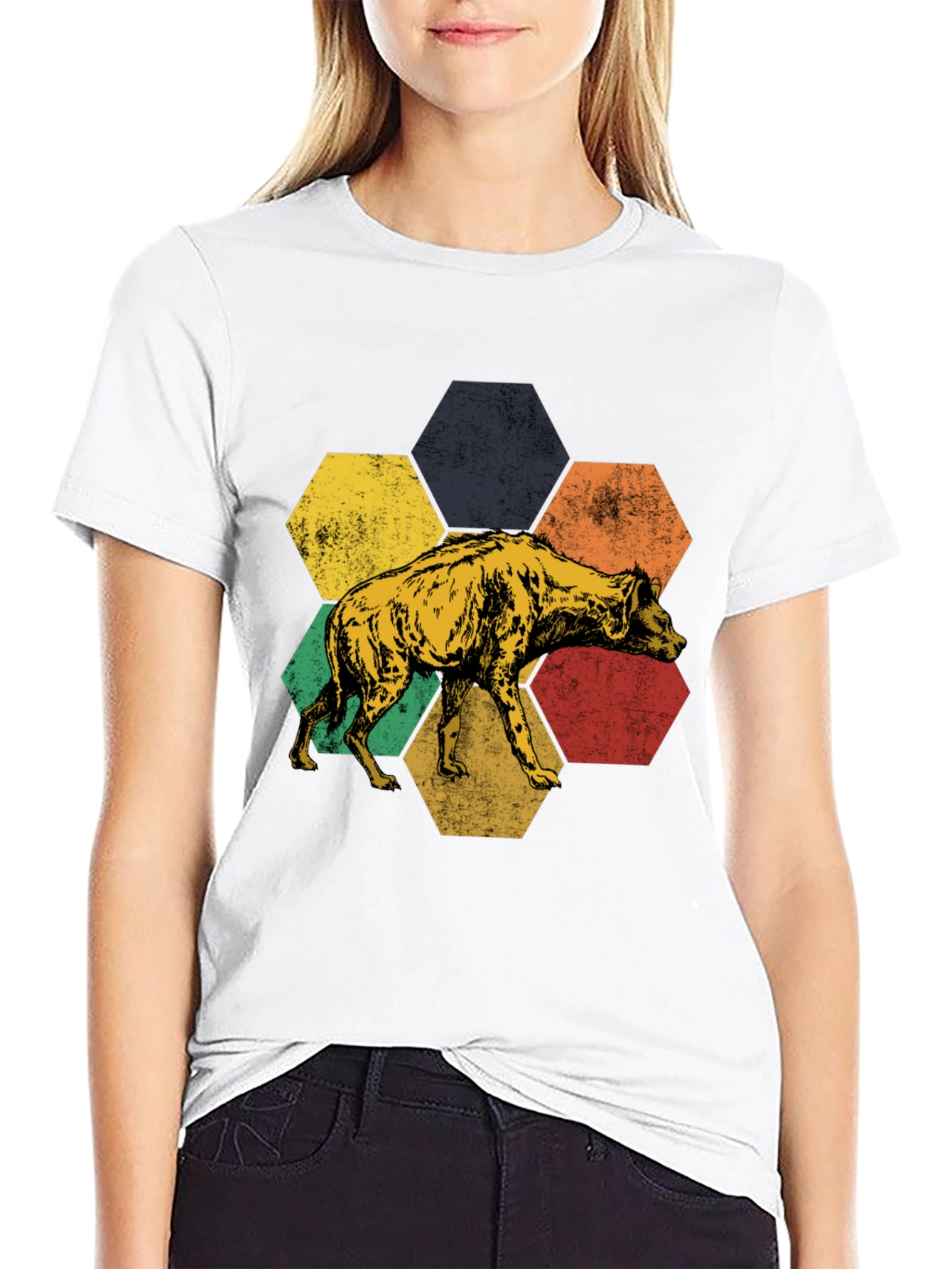 Hyena Hexagon Graphic Tee - Stylish Animal Print Shirt