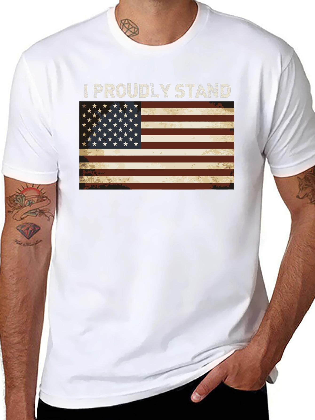 I Proudly Stand American Flag Graphic Tee