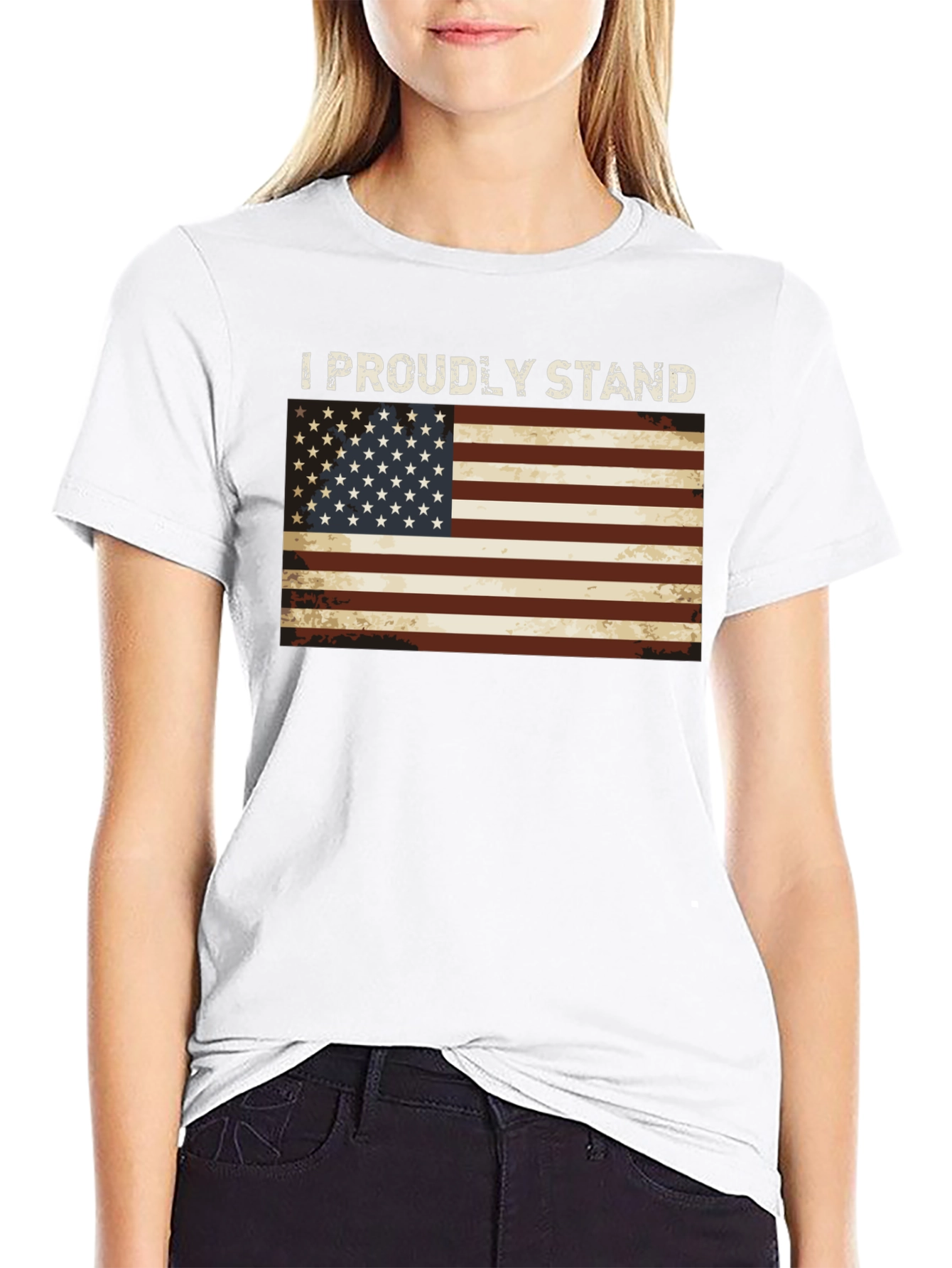 I Proudly Stand American Flag Graphic Tee