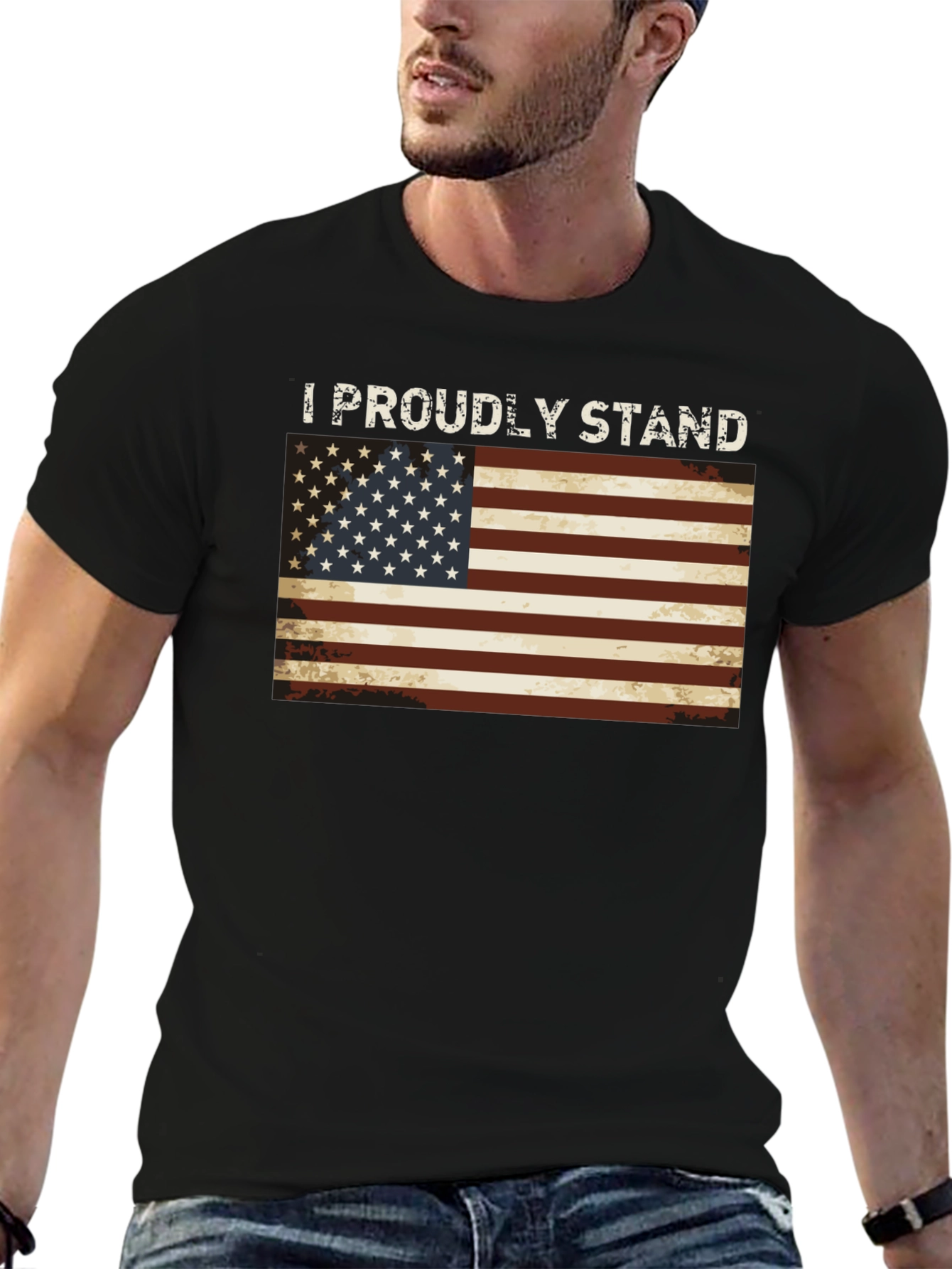 I Proudly Stand American Flag Graphic Tee