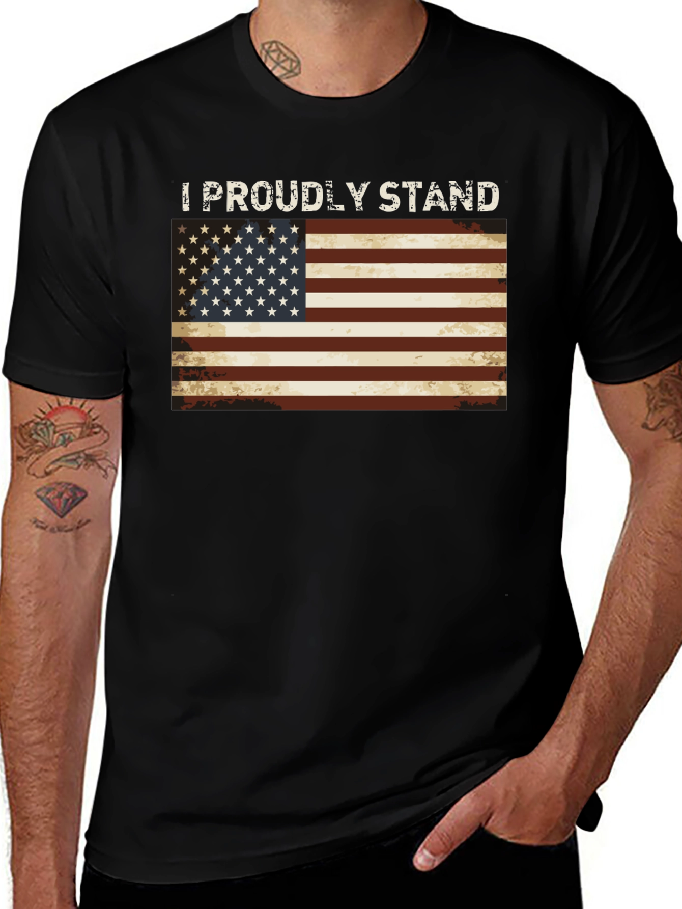 I Proudly Stand American Flag Graphic Tee